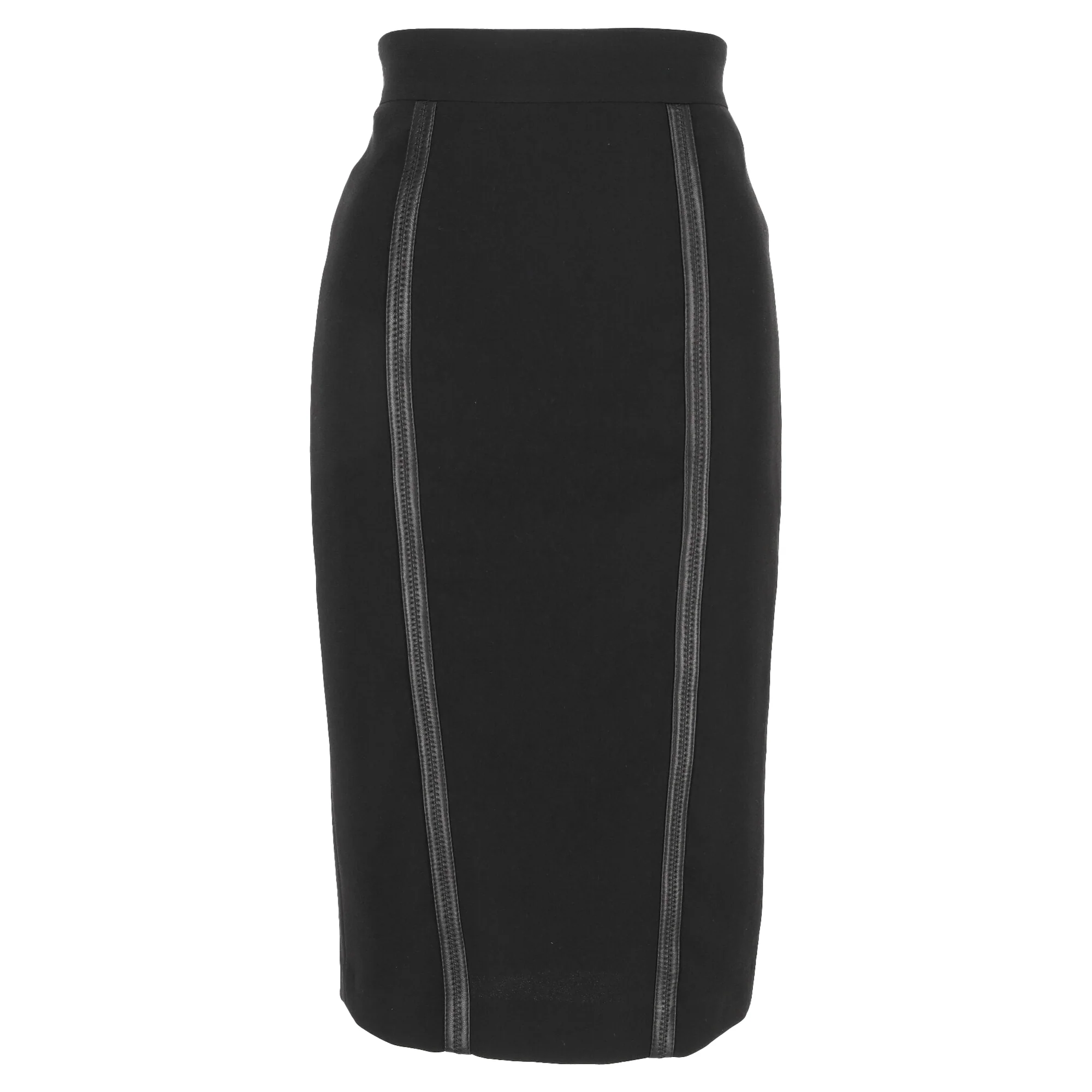 Women's Burberry Leather Trimmed Midi Pencil Skirt in Black Triacetate