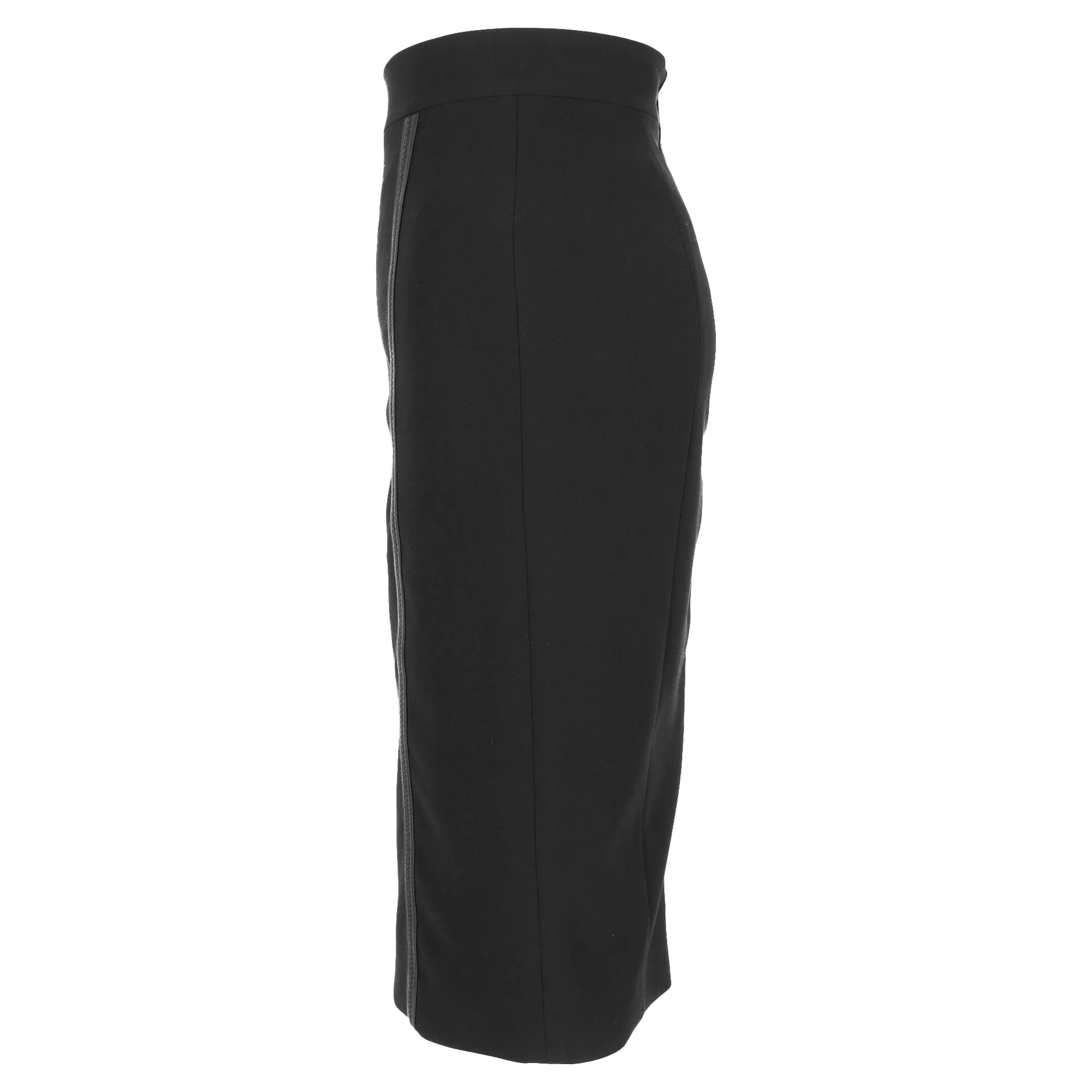 Women's Burberry Leather Trimmed Midi Pencil Skirt in Black Triacetate - Image 2
