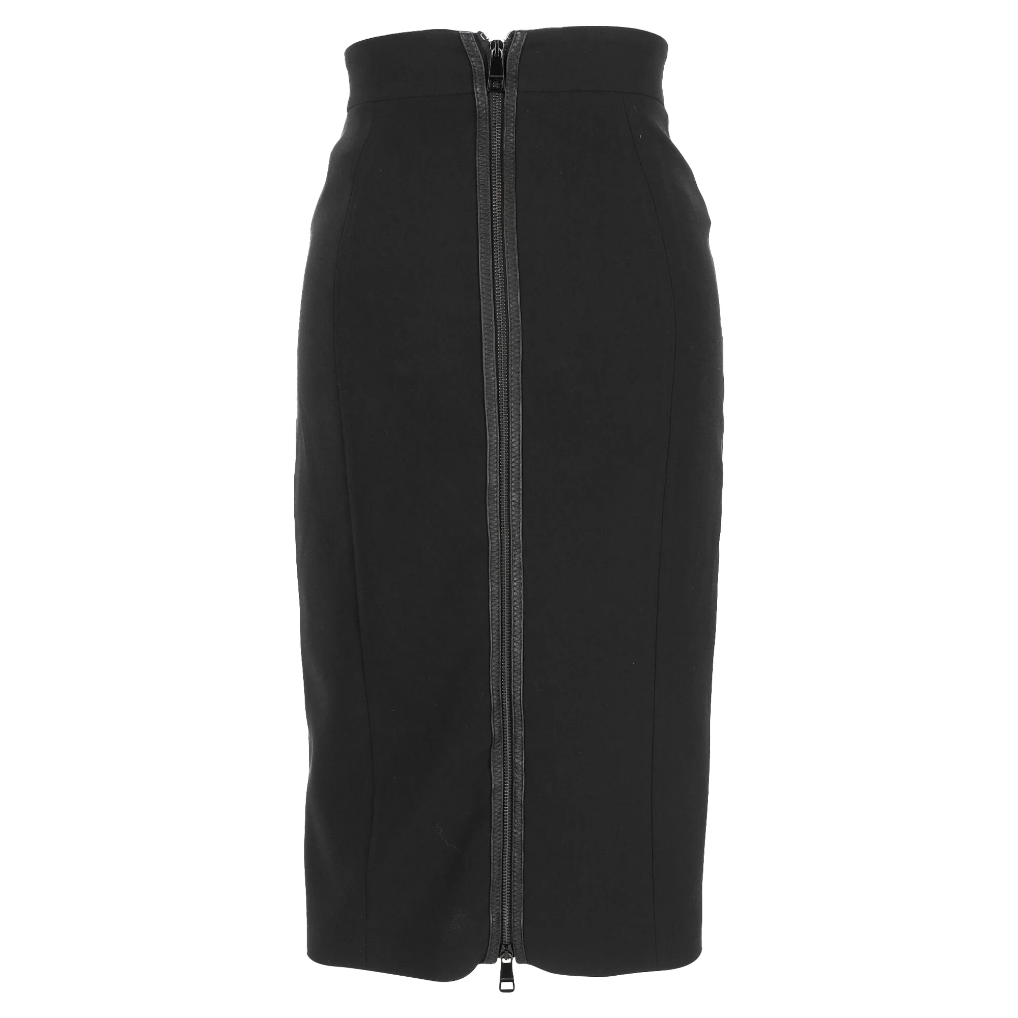 Women's Burberry Leather Trimmed Midi Pencil Skirt in Black Triacetate - Image 3