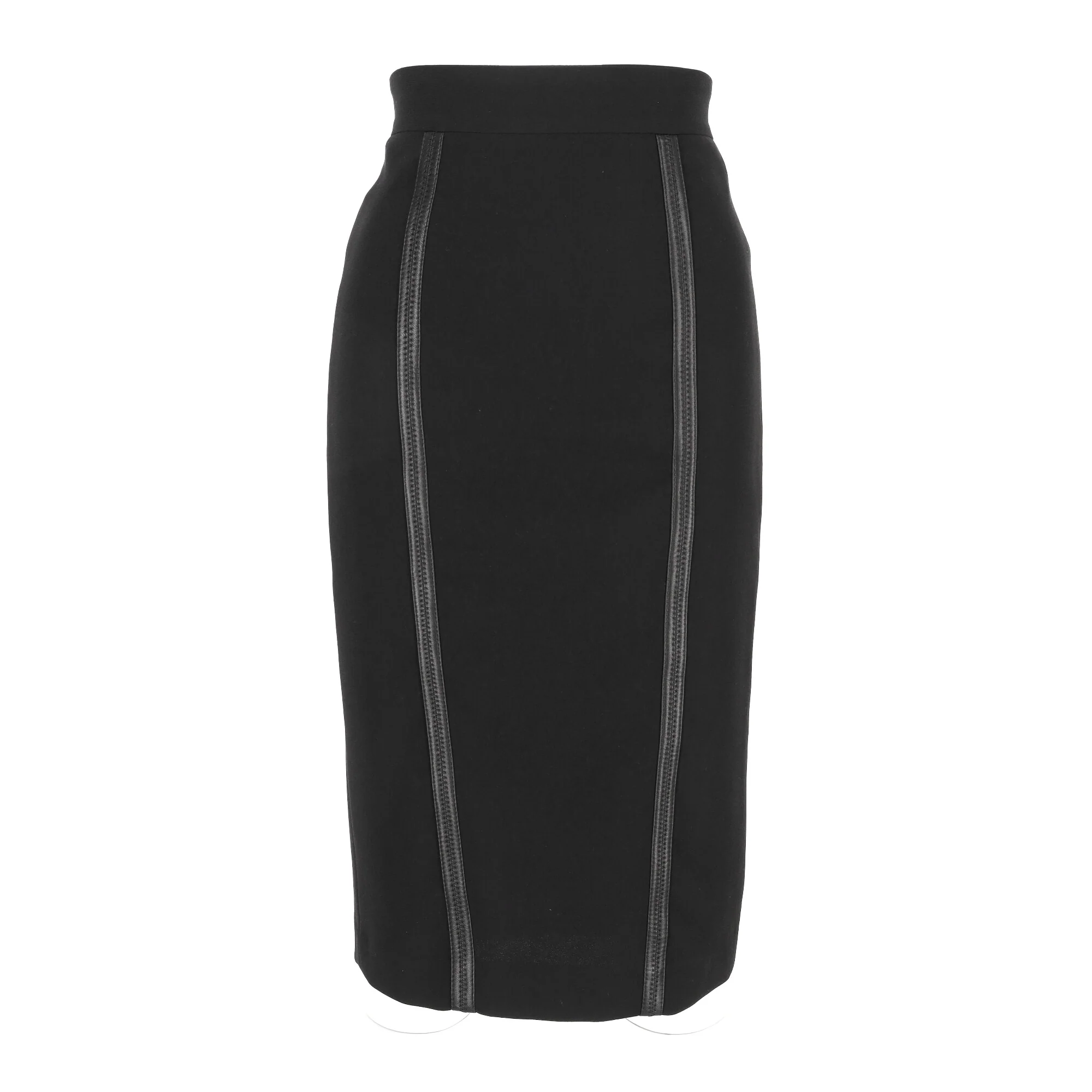 Women's Burberry Leather Trimmed Midi Pencil Skirt in Black Triacetate - Image 9