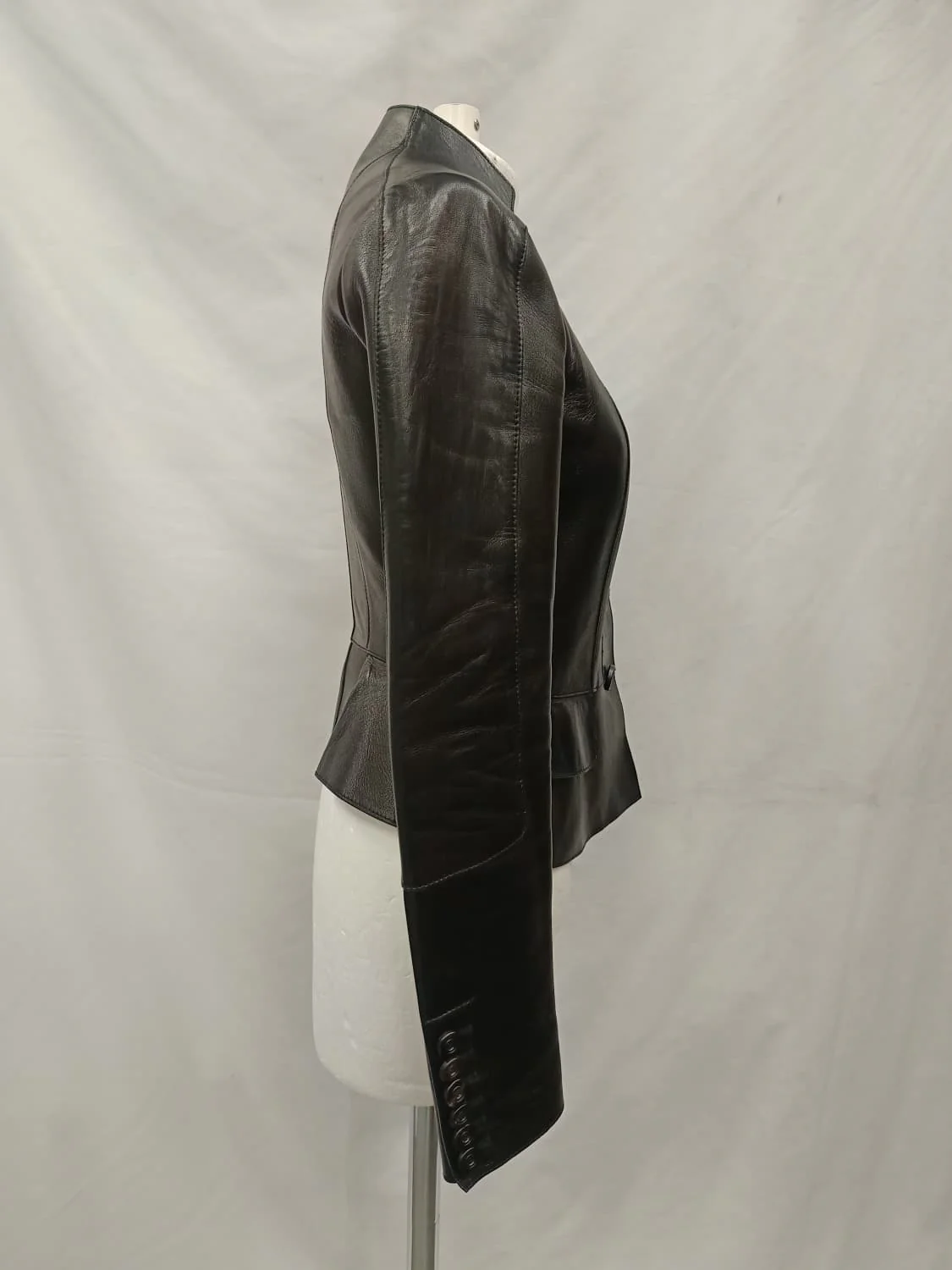 Women's Burberry Prorsum Button-Down Peplum Jacket in Lamb Leather - Image 8