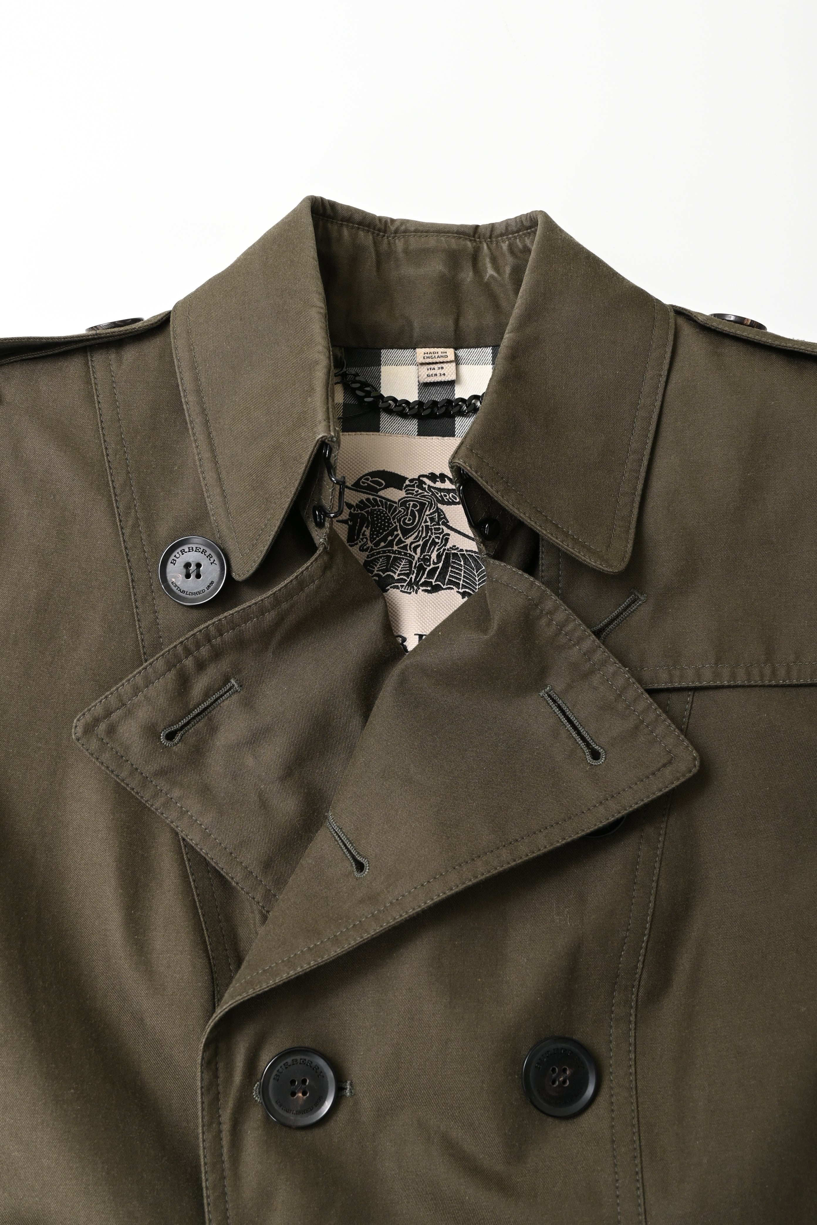 Women's  Burberry Queensborough Mid-Length Trench Coat in Olive Cotton - Image 10