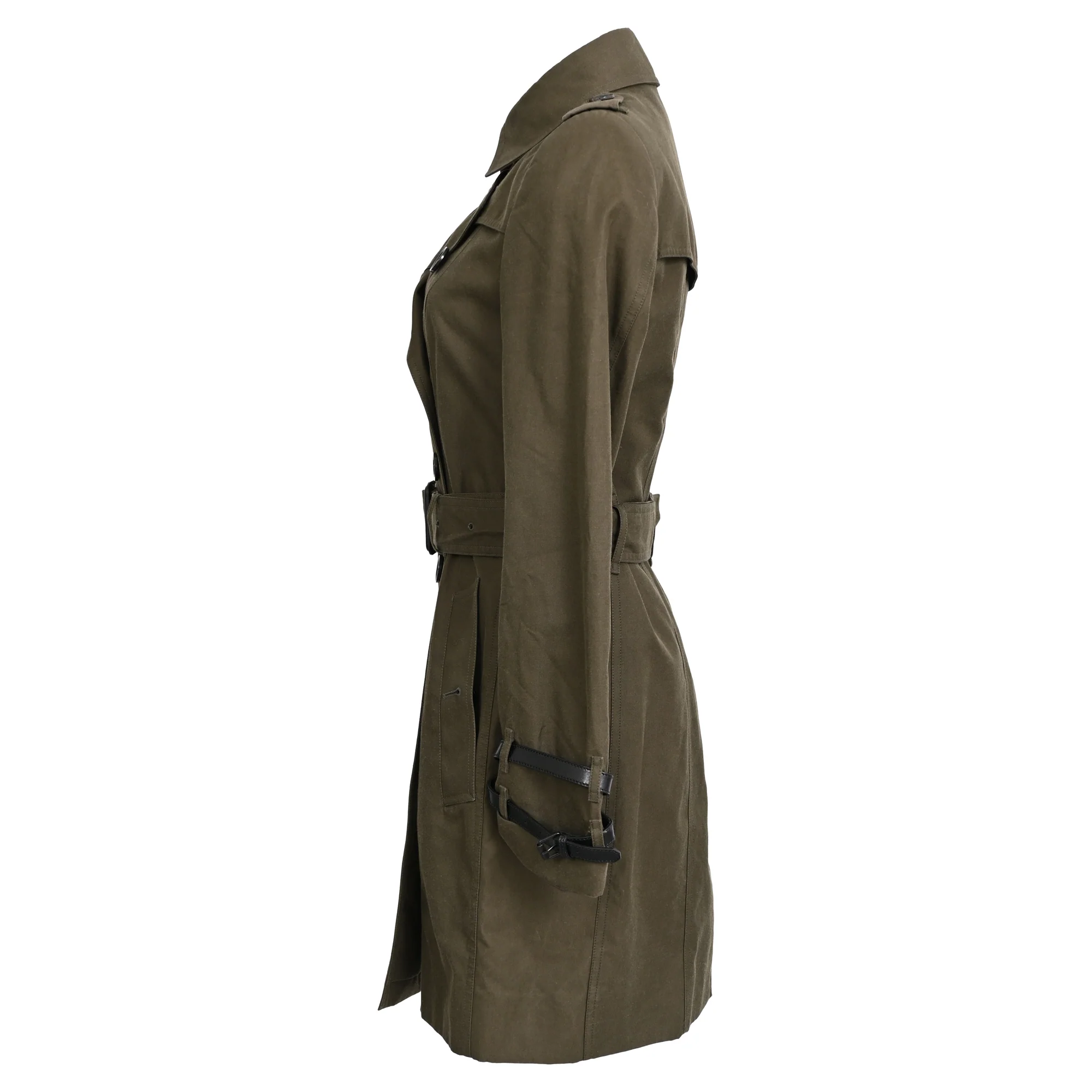 Women's  Burberry Queensborough Mid-Length Trench Coat in Olive Cotton - Image 2
