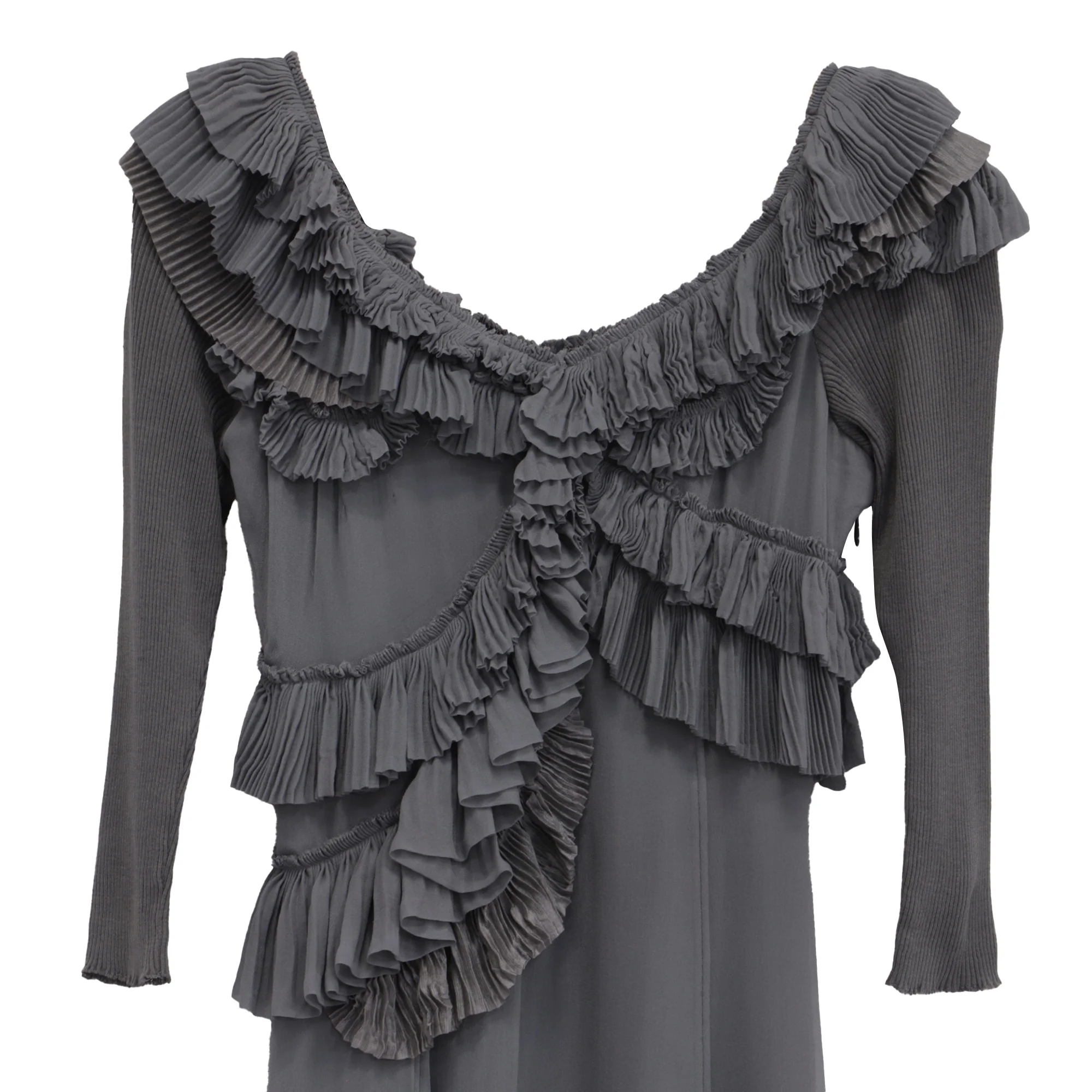 Women's Burberry Ruffled Mini Dress in Grey Silk - Image 2