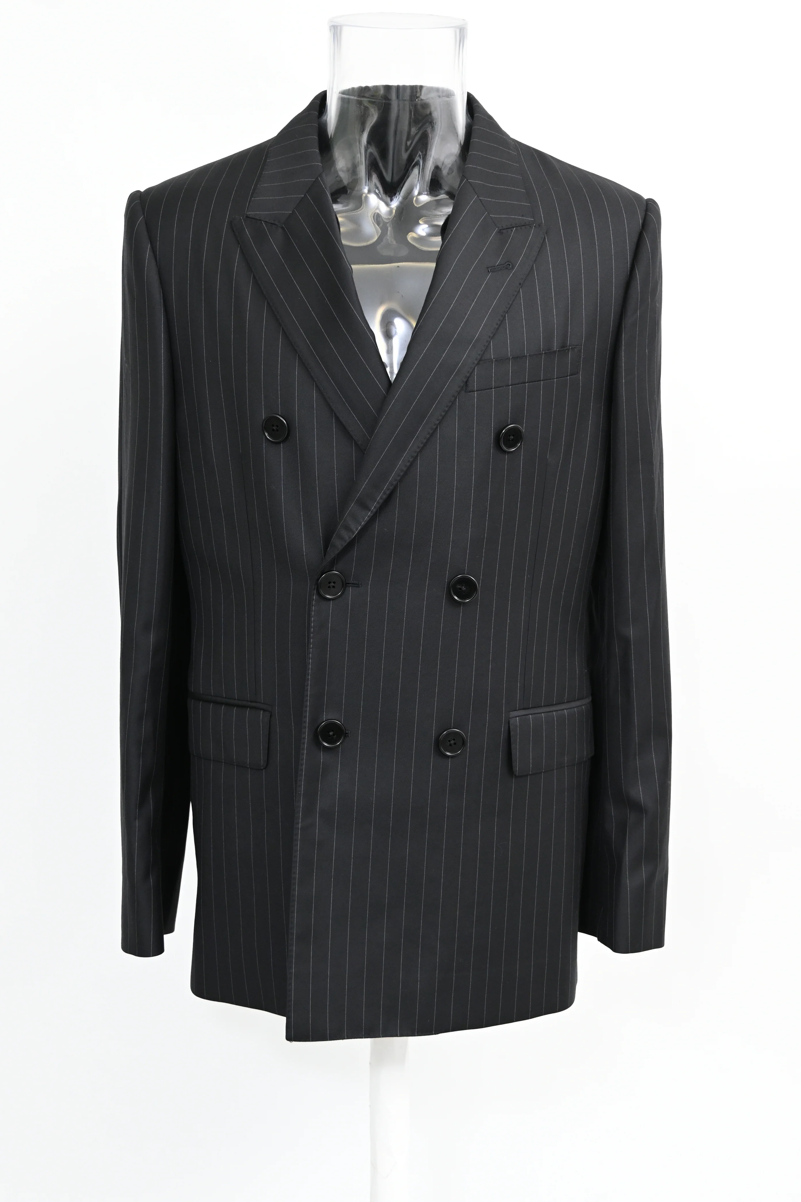 Men's Celine Pinstriped Double-breasted Blazer in Black Wool - Image 6