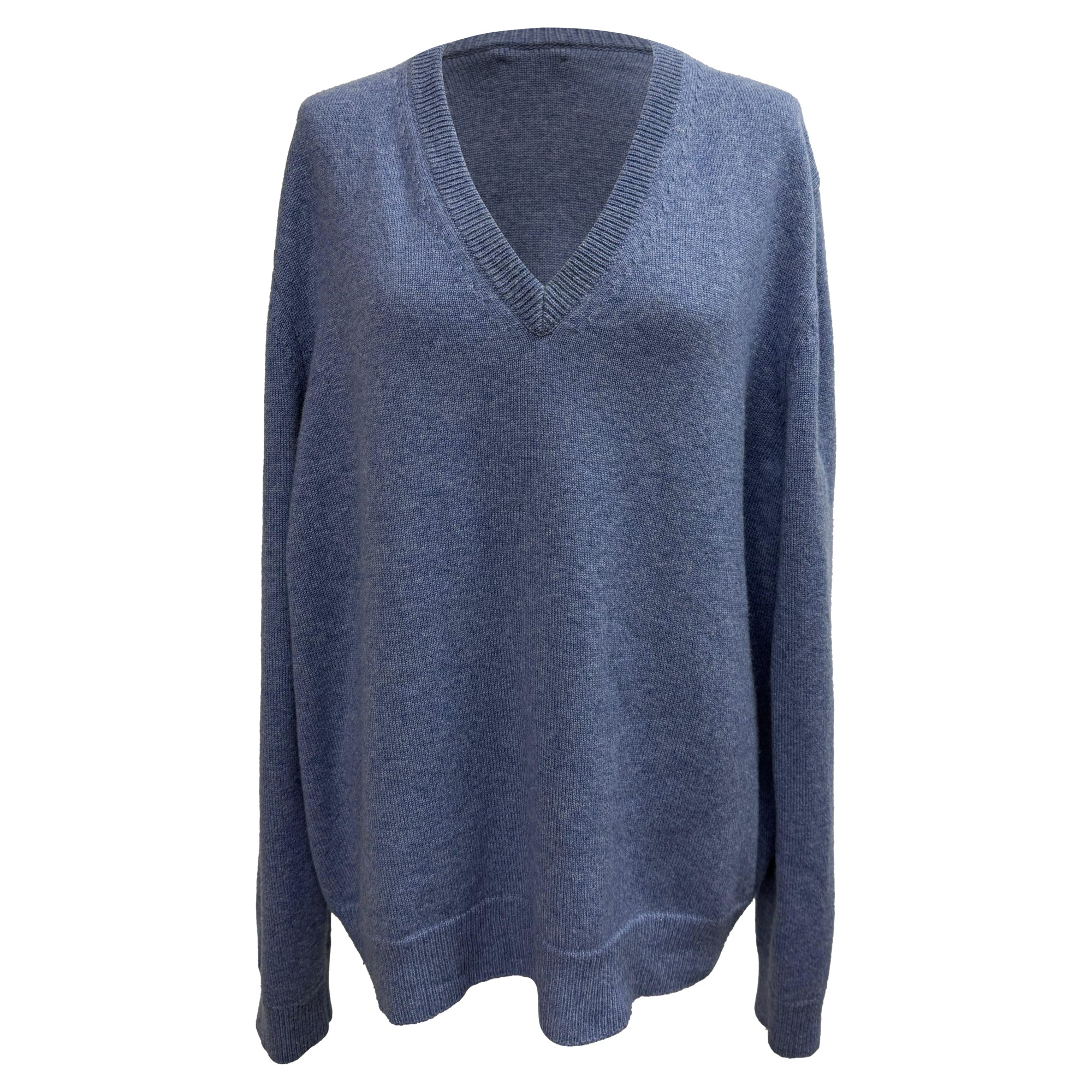 Men's Celine V-Neck Sweater in Blue Cashmere