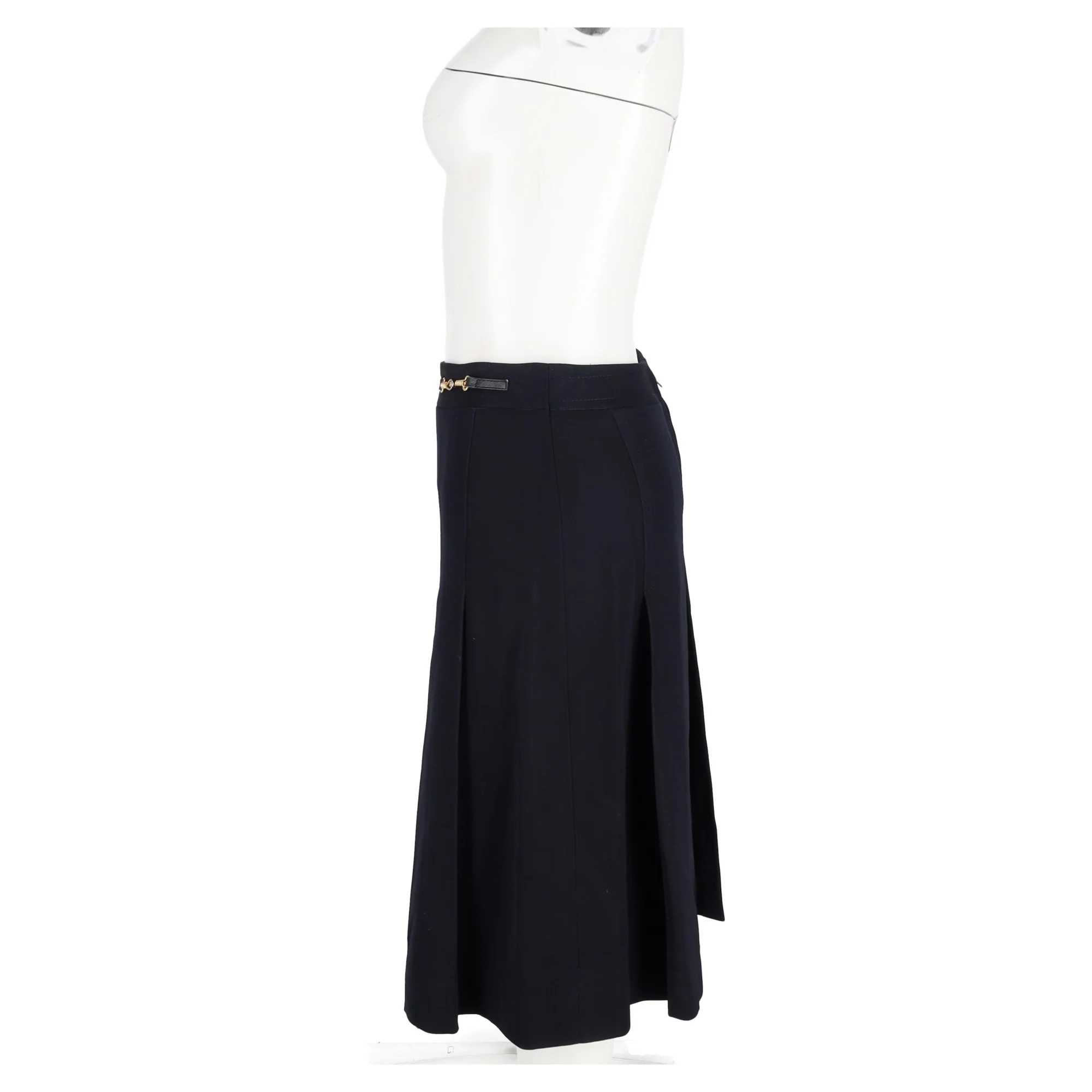 Women's Celine Pleated Vintage Skirt in Navy Blue Wool - Image 5