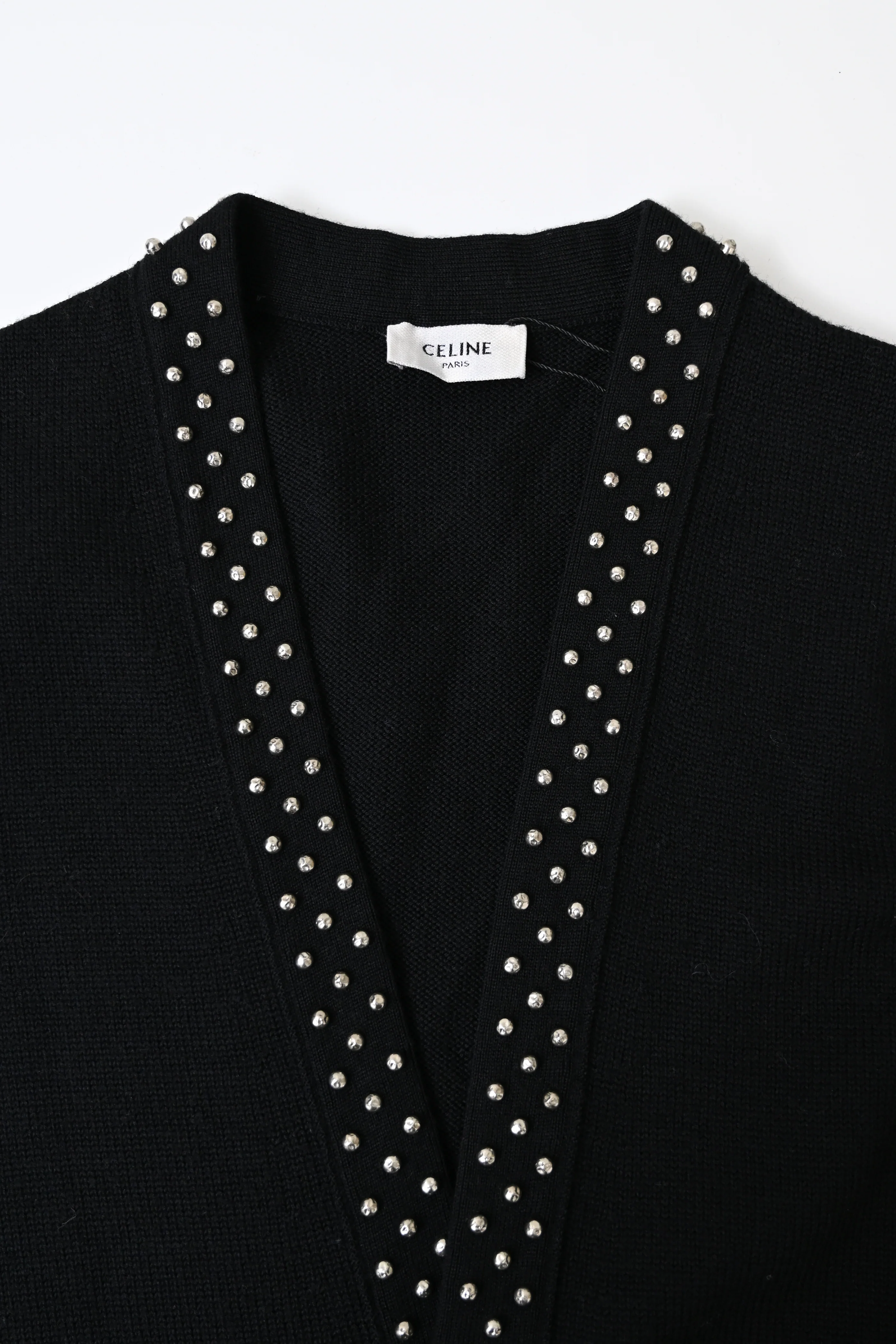 Women's Celine Studded Open Front Cardigan in Black Wool - Image 10