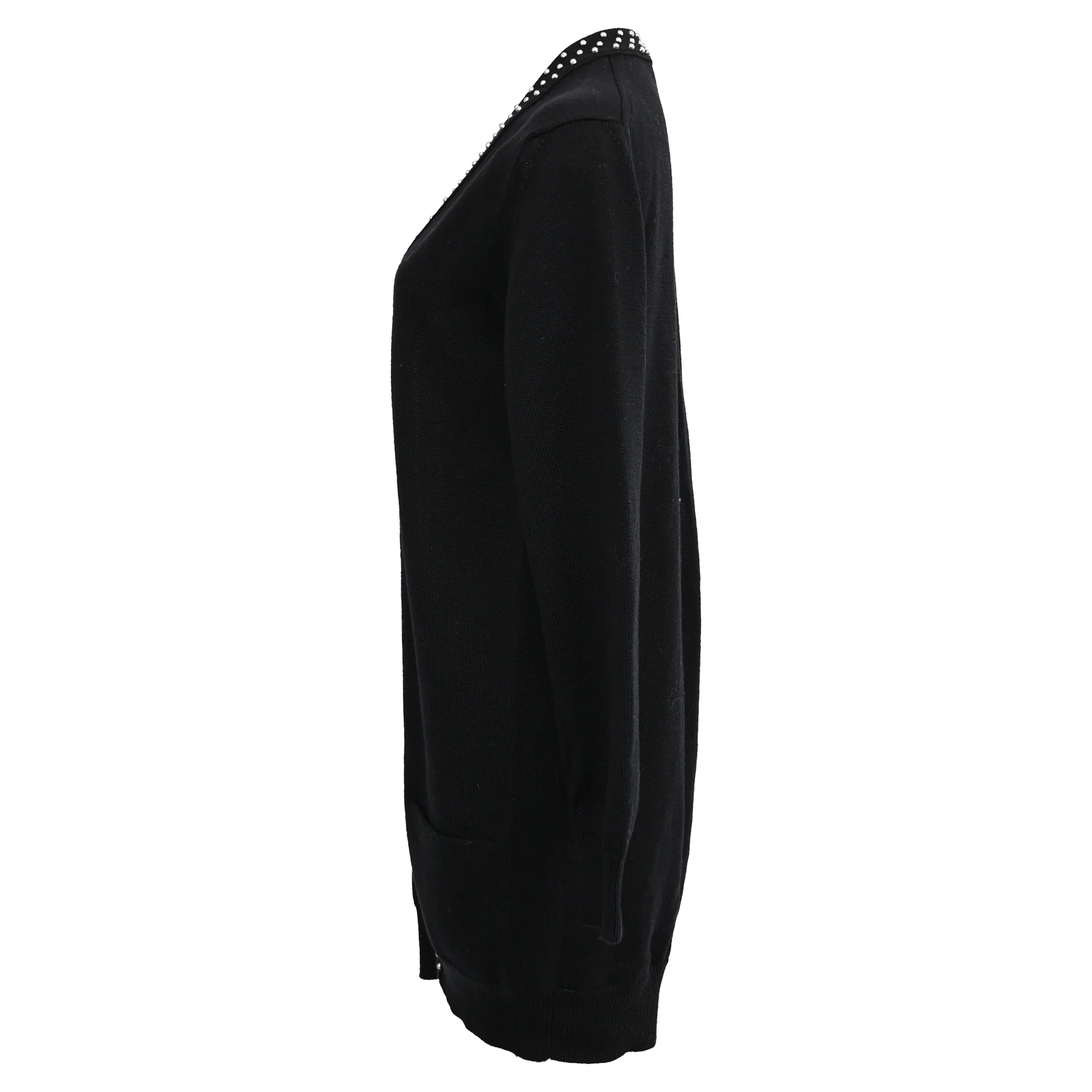 Women's Celine Studded Open Front Cardigan in Black Wool - Image 2