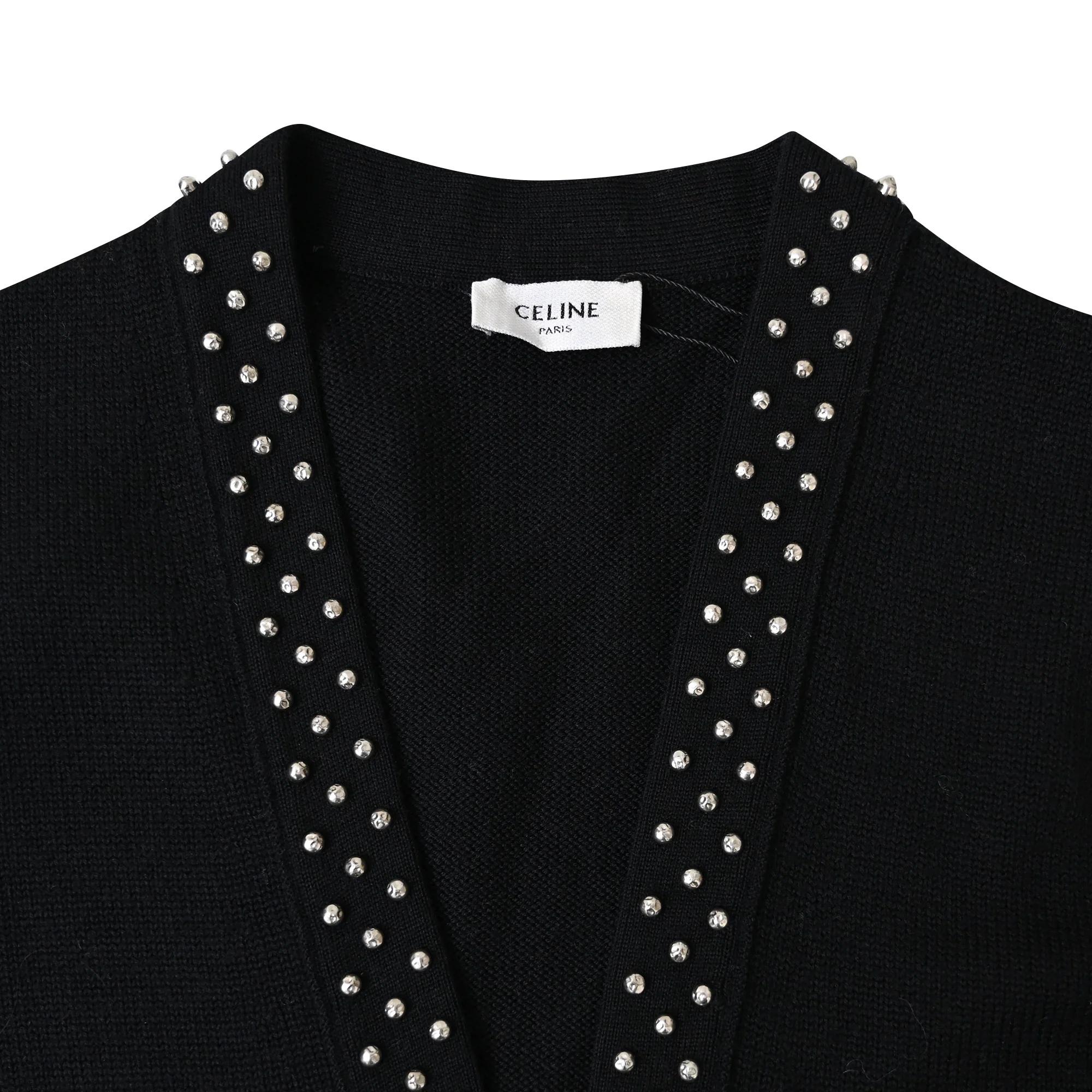 Women's Celine Studded Open Front Cardigan in Black Wool - Image 5