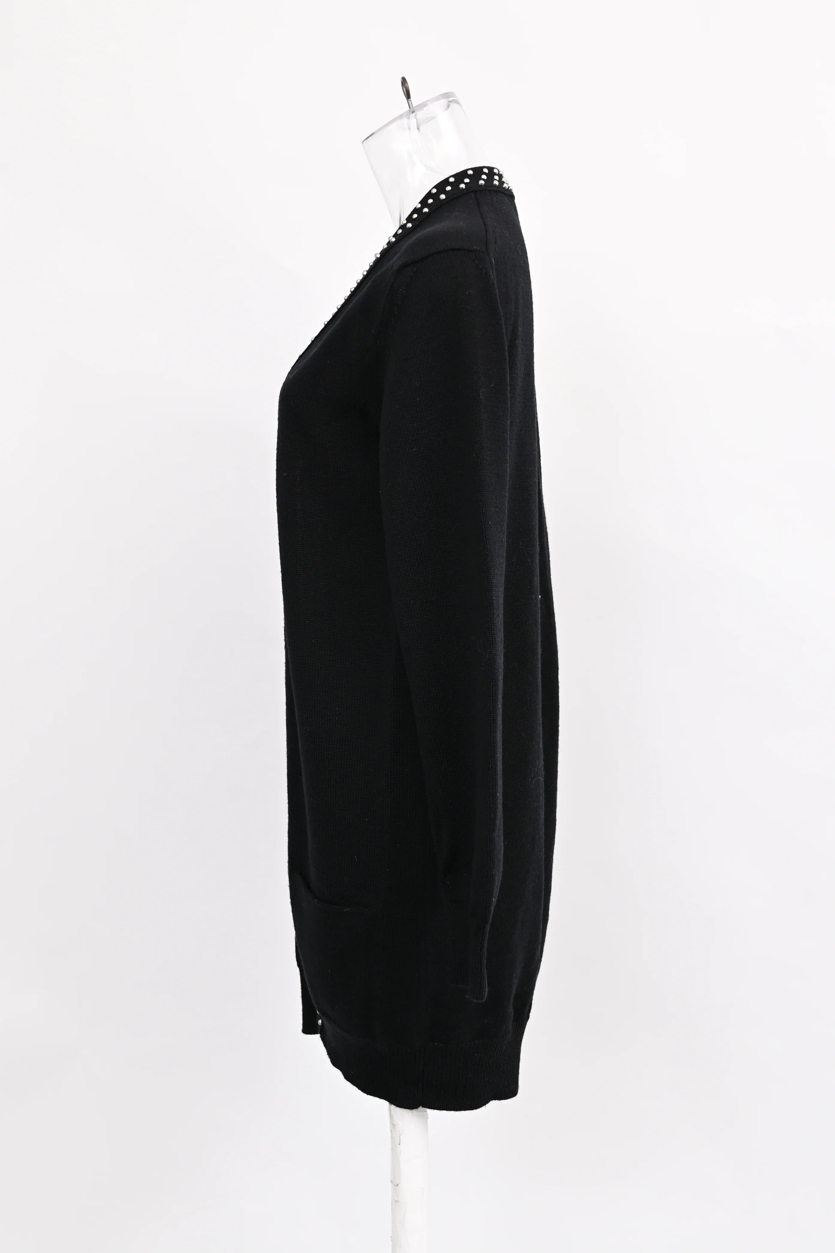 Women's Celine Studded Open Front Cardigan in Black Wool - Image 7
