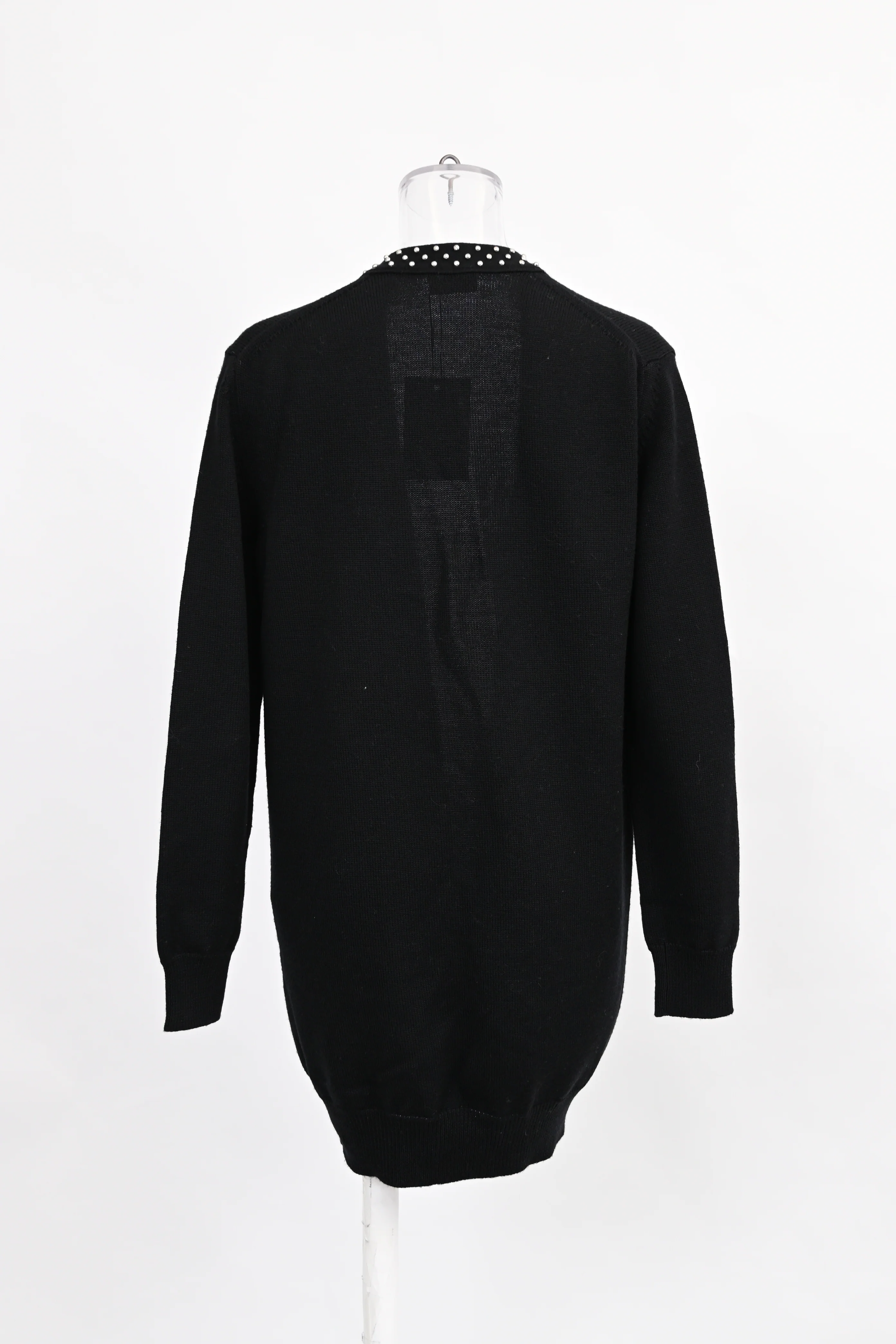 Women's Celine Studded Open Front Cardigan in Black Wool - Image 8