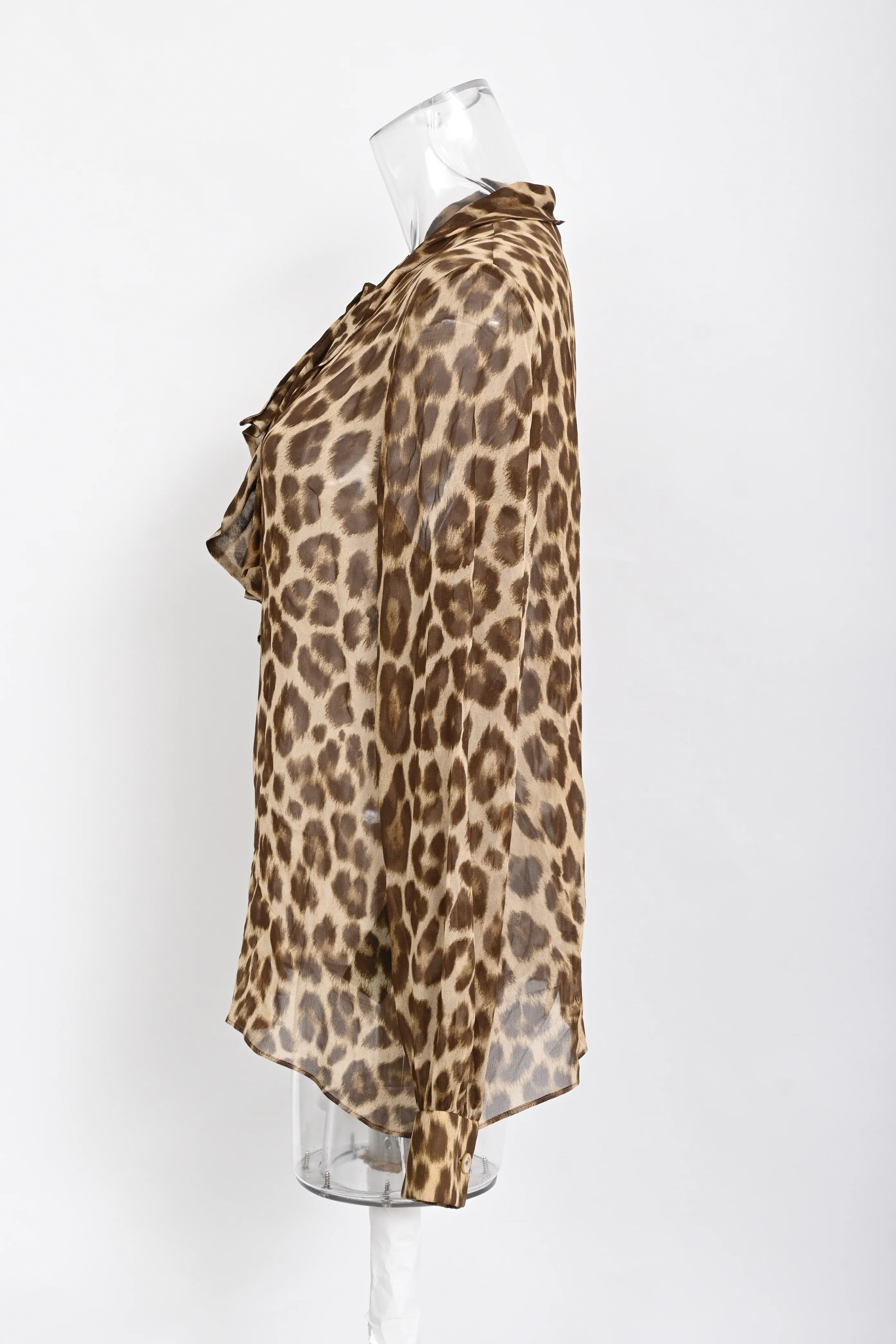 Women's Celine Tie Neck Blouse in Animal Print Silk - Image 7