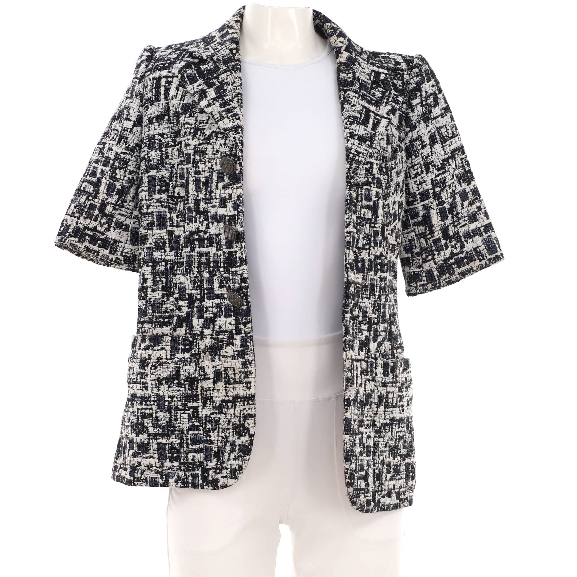 Women's Short Sleeve Button Up Jacket Tweed