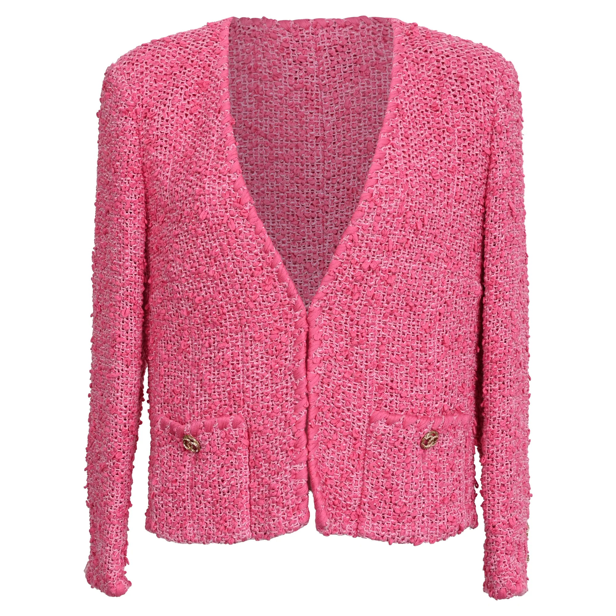Women's Chanel 2021 Tweed Pattern Jacket in Pink Cotton