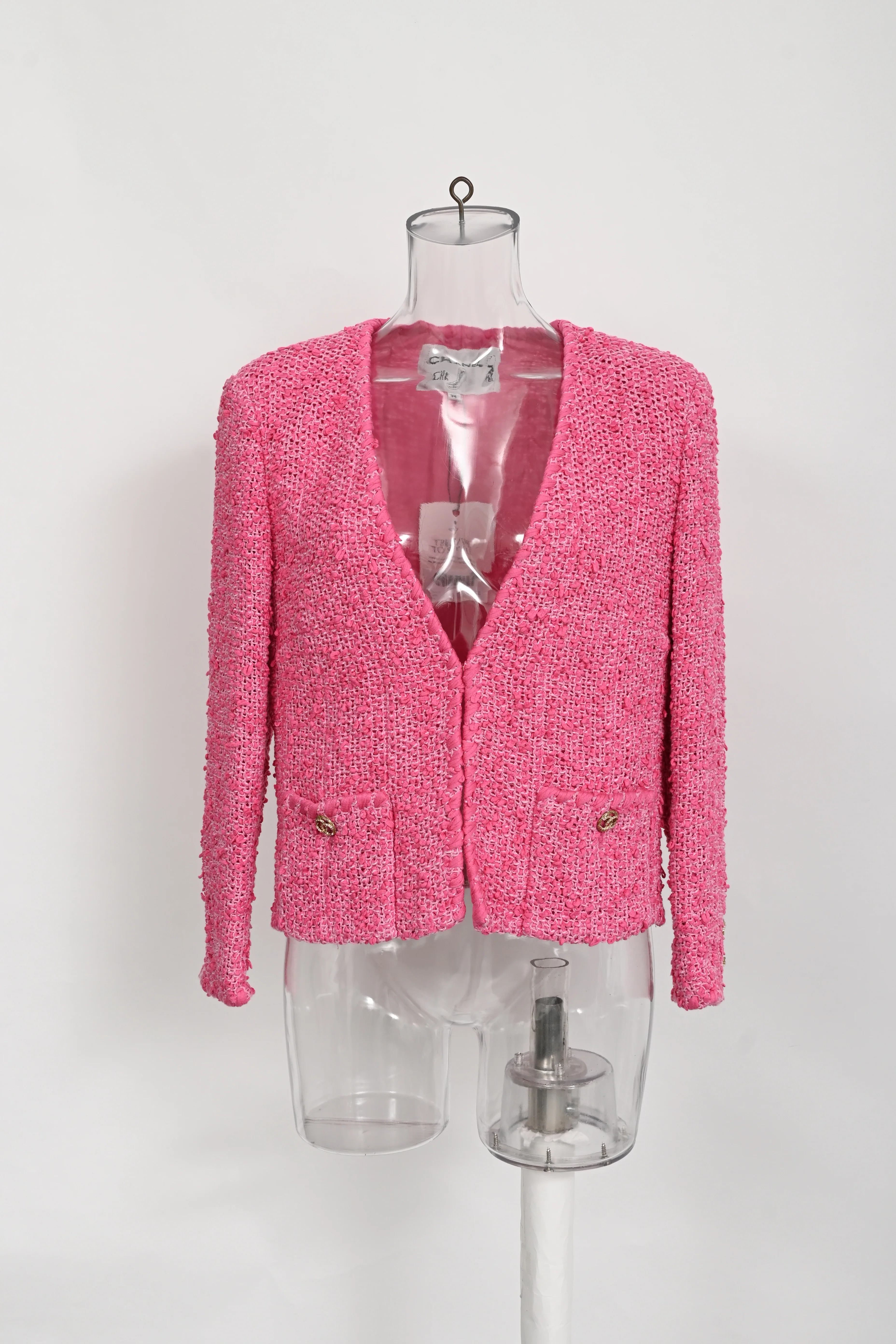 Women's Chanel 2021 Tweed Pattern Jacket in Pink Cotton - Image 6