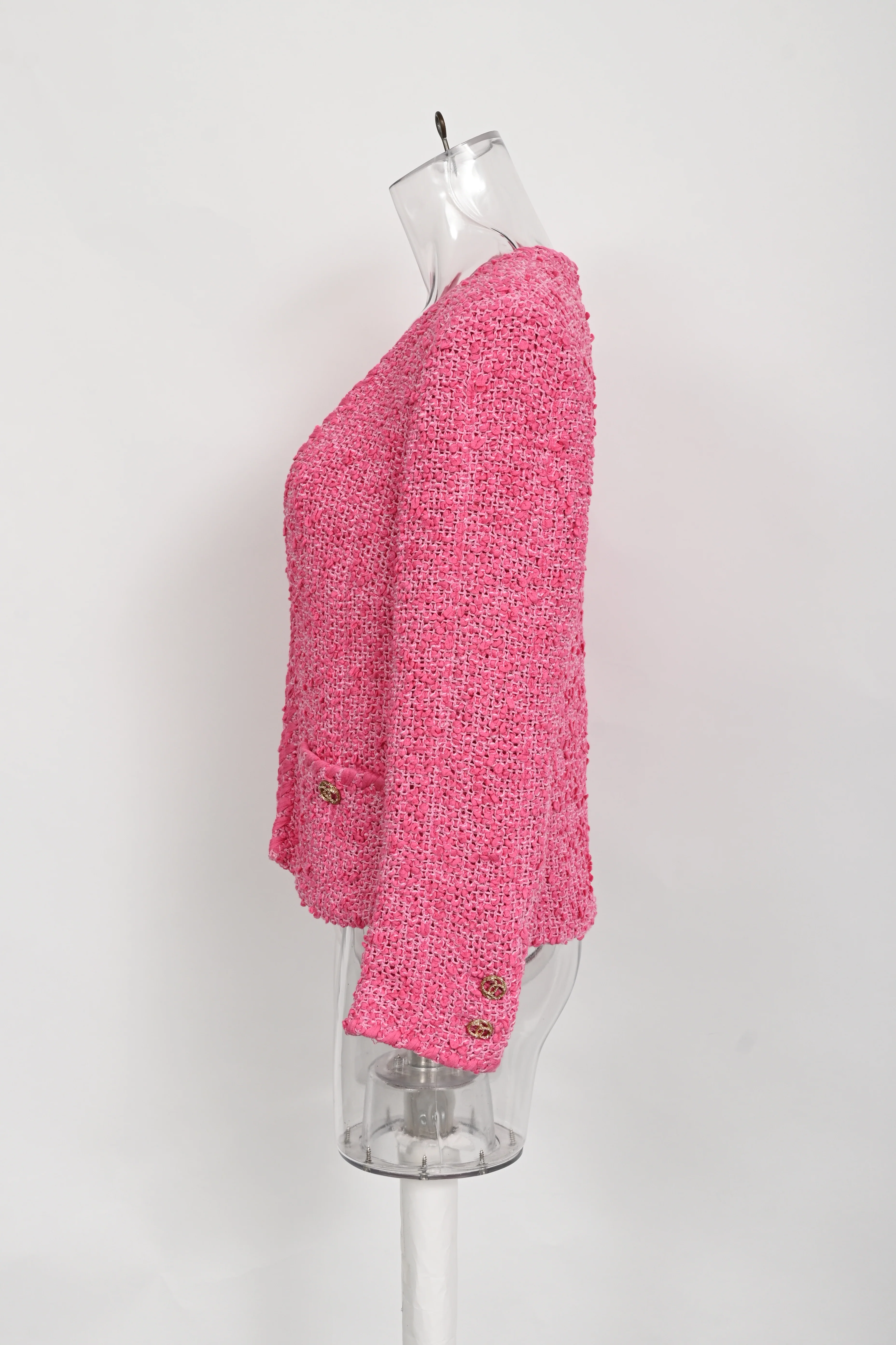 Women's Chanel 2021 Tweed Pattern Jacket in Pink Cotton - Image 7
