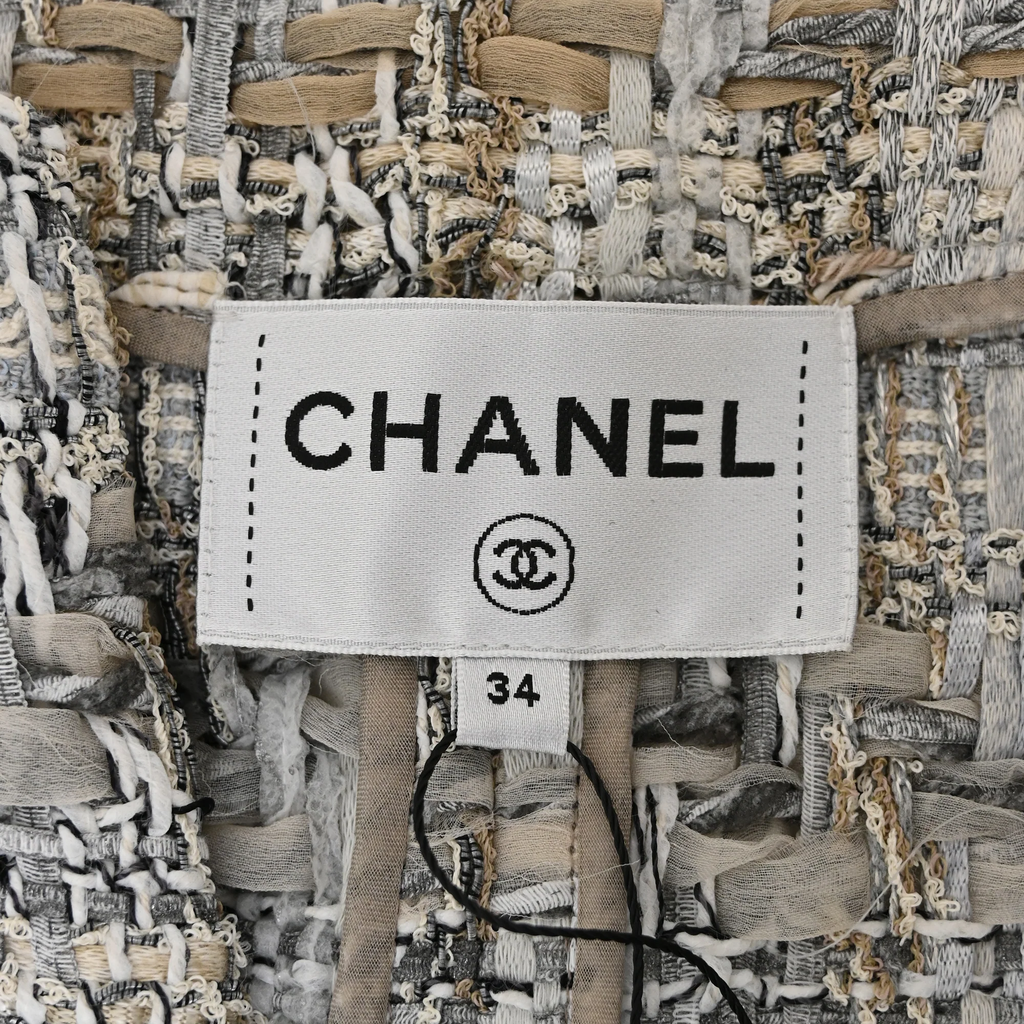 Women's Chanel Pale Tweed Waist Tie Detail Zip Front Dress in Grey Nylon - Image 4