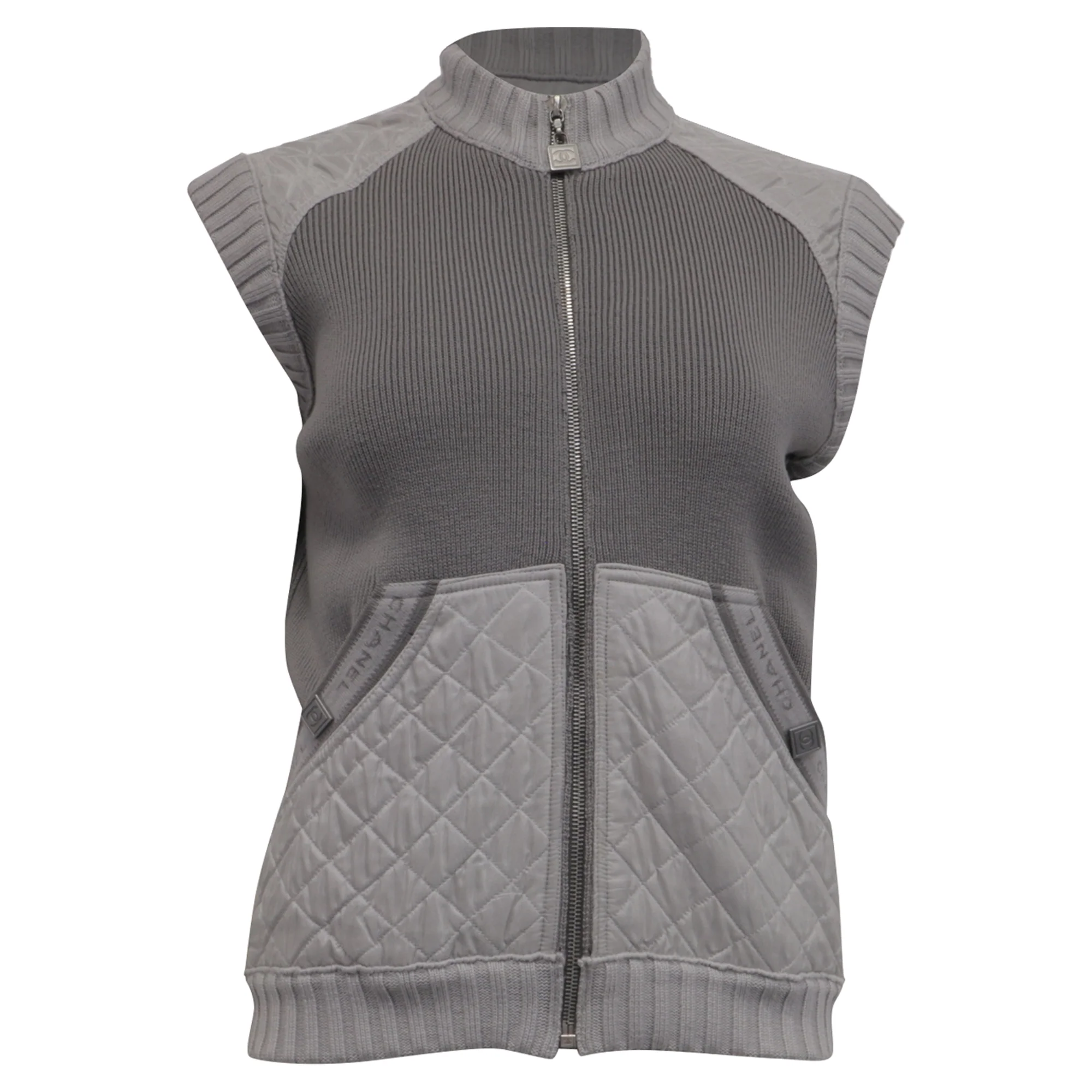 Women's Chanel Sports Knit Quilted Vest in Grey Wool