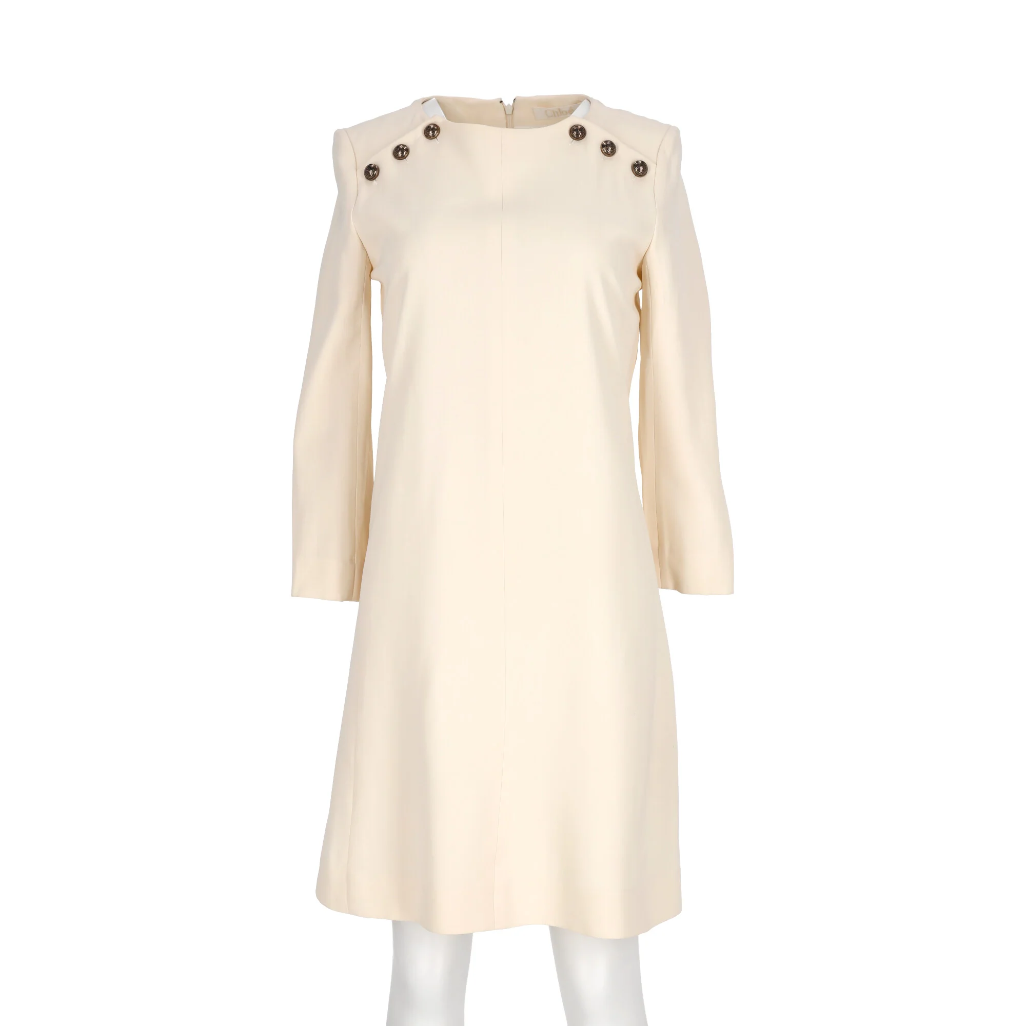 Women's Chloé Button Detail Dress in Beige Acetate - Image 8