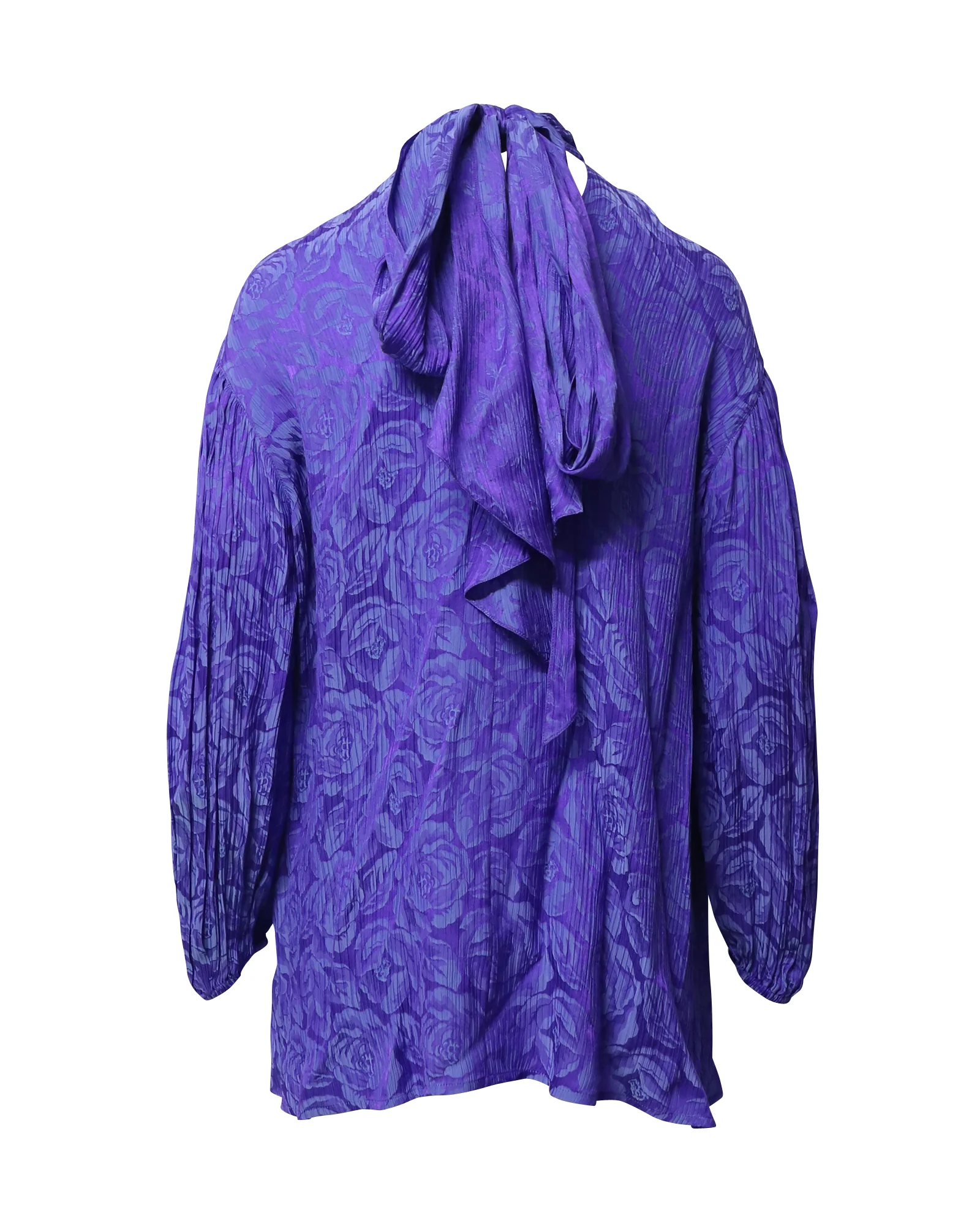 Women's Chloe Crinkled Flower Jacquard Lavalliere Blouse in Purple Viscose - Image 2