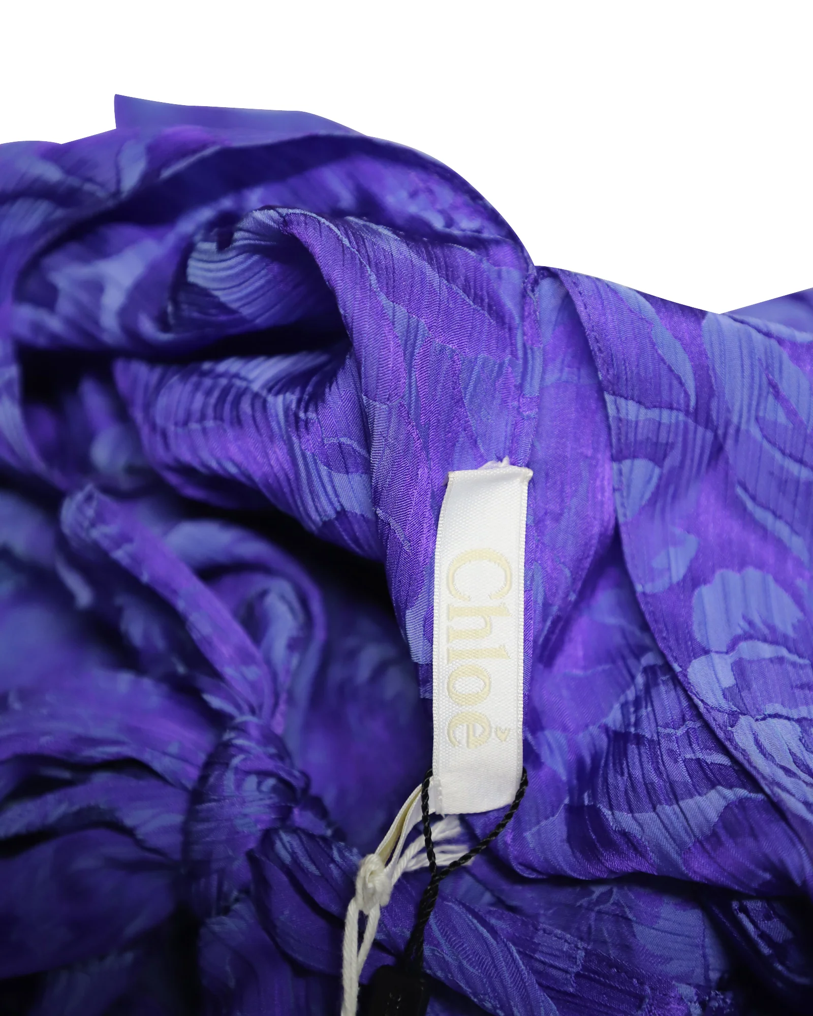 Women's Chloe Crinkled Flower Jacquard Lavalliere Blouse in Purple Viscose - Image 8