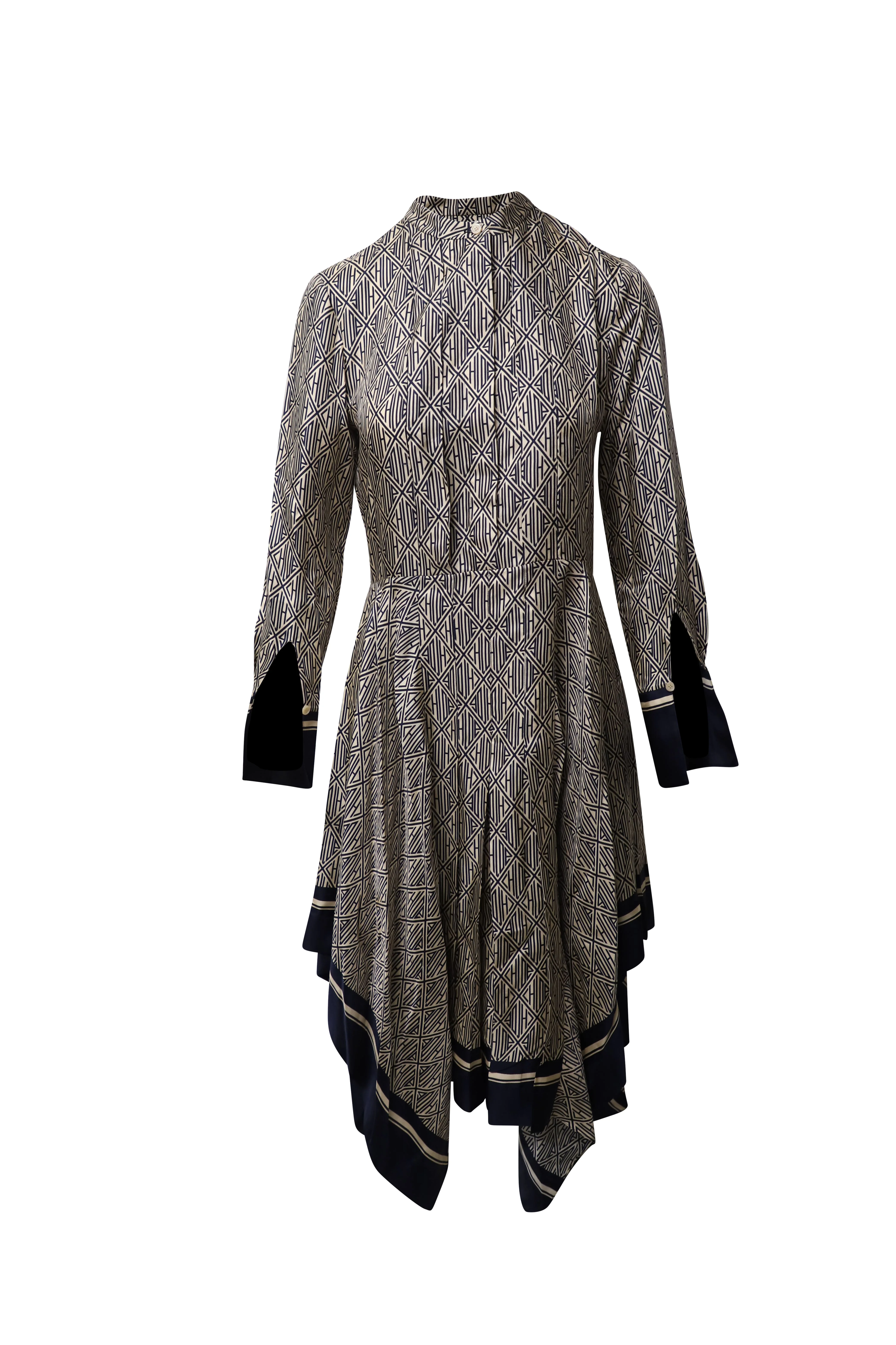 Women's Chloe Logo Pattern Print Dress in Beige Silk