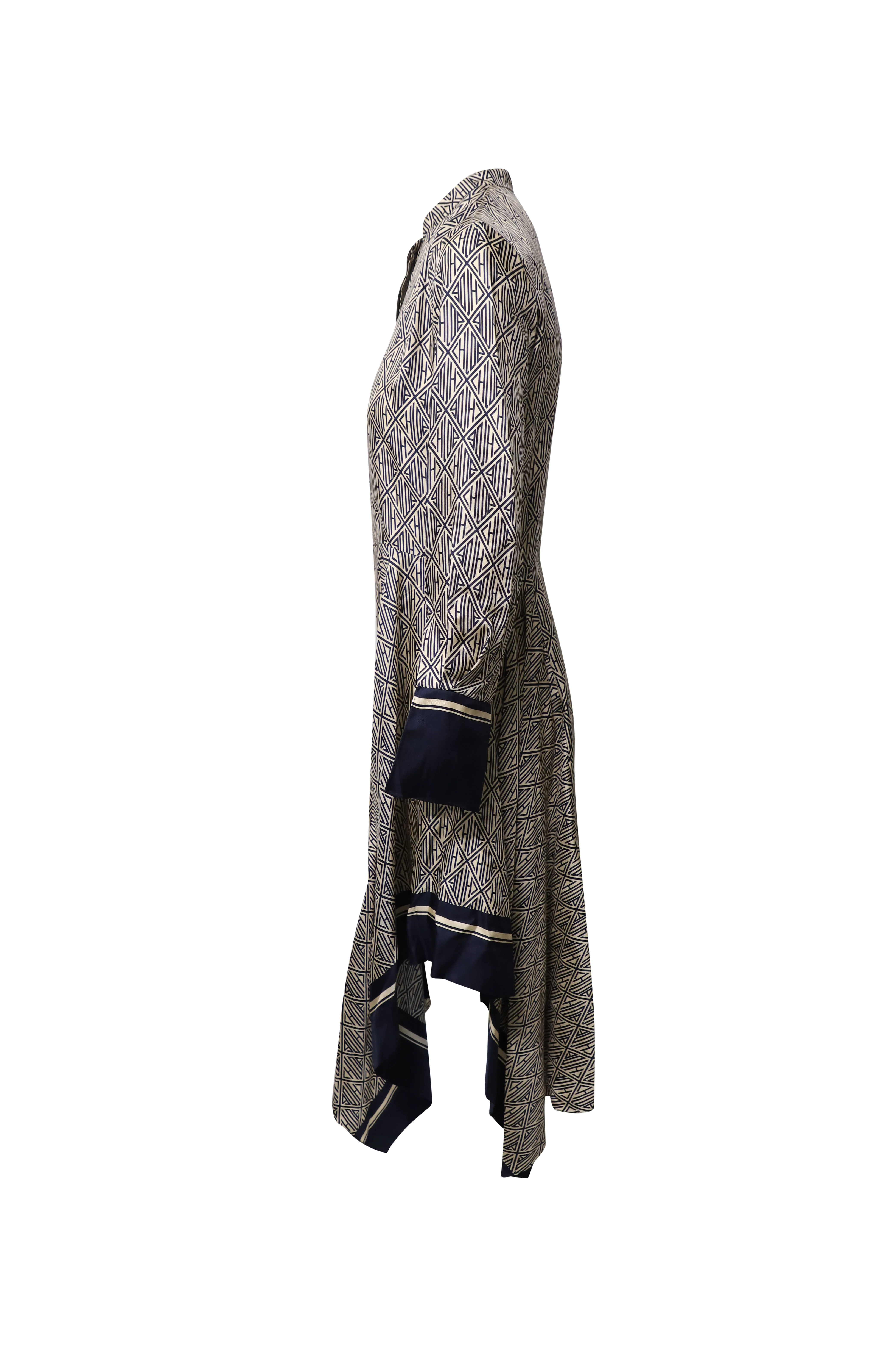Women's Chloe Logo Pattern Print Dress in Beige Silk - Image 2