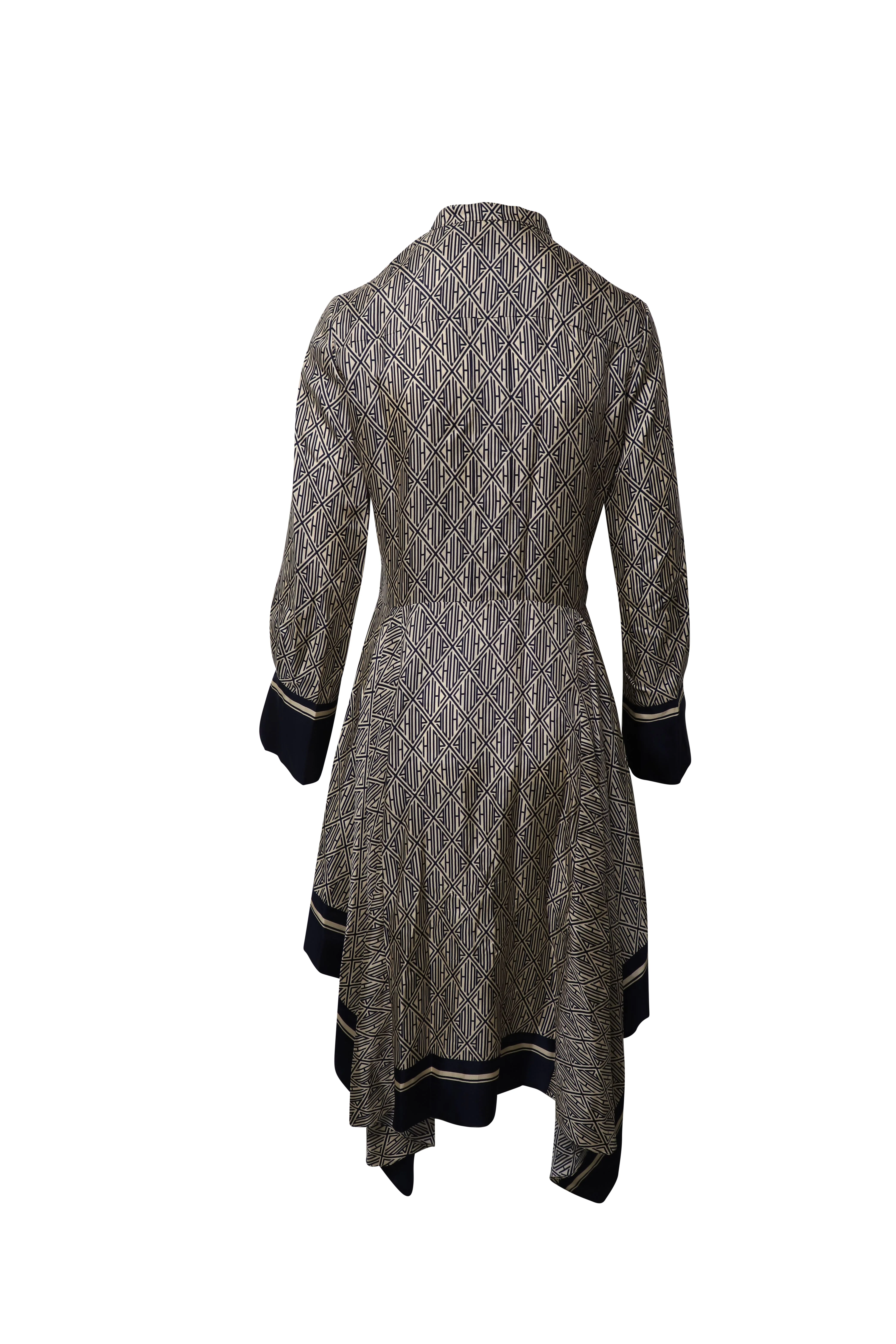 Women's Chloe Logo Pattern Print Dress in Beige Silk - Image 3