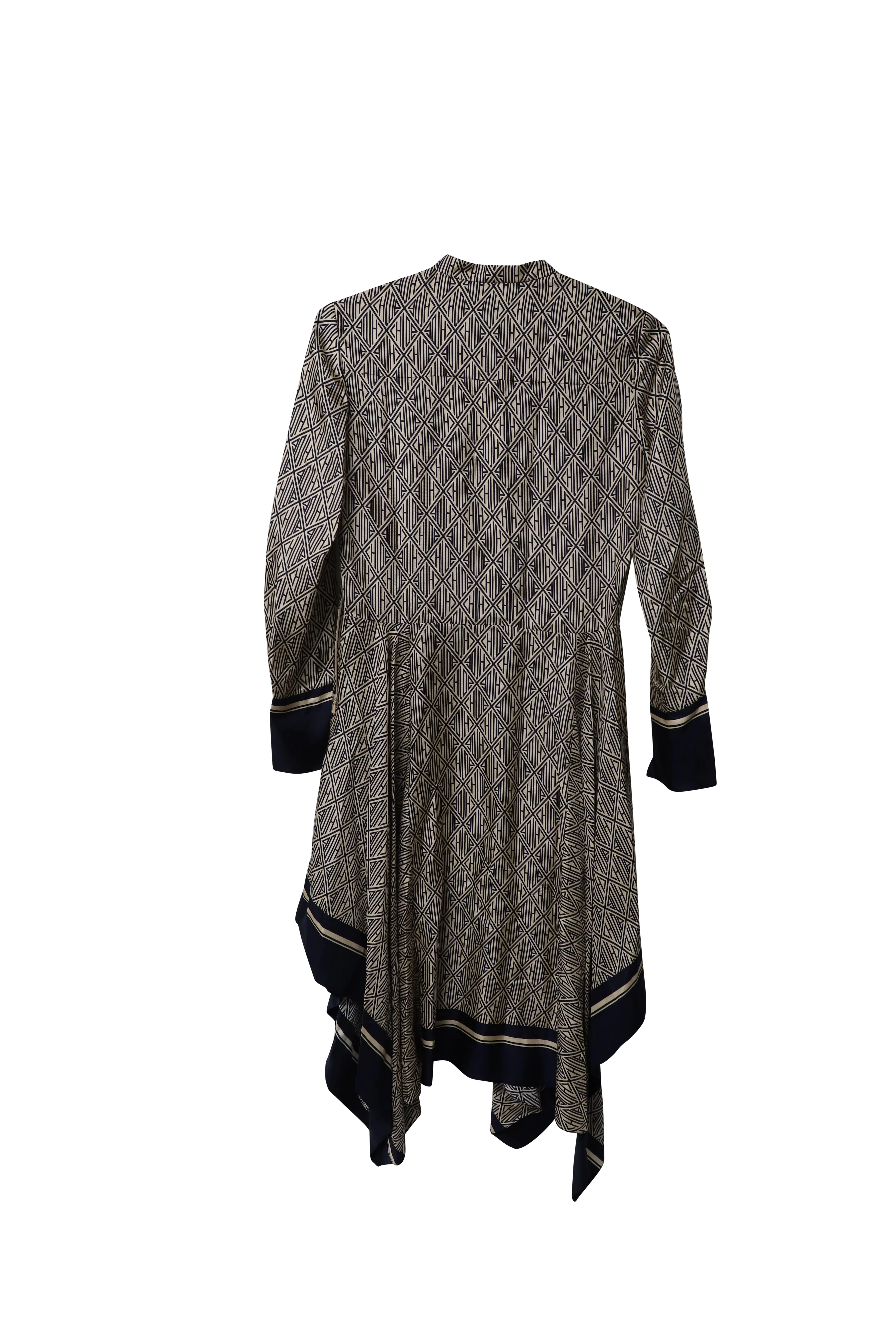 Women's Chloe Logo Pattern Print Dress in Beige Silk - Image 4