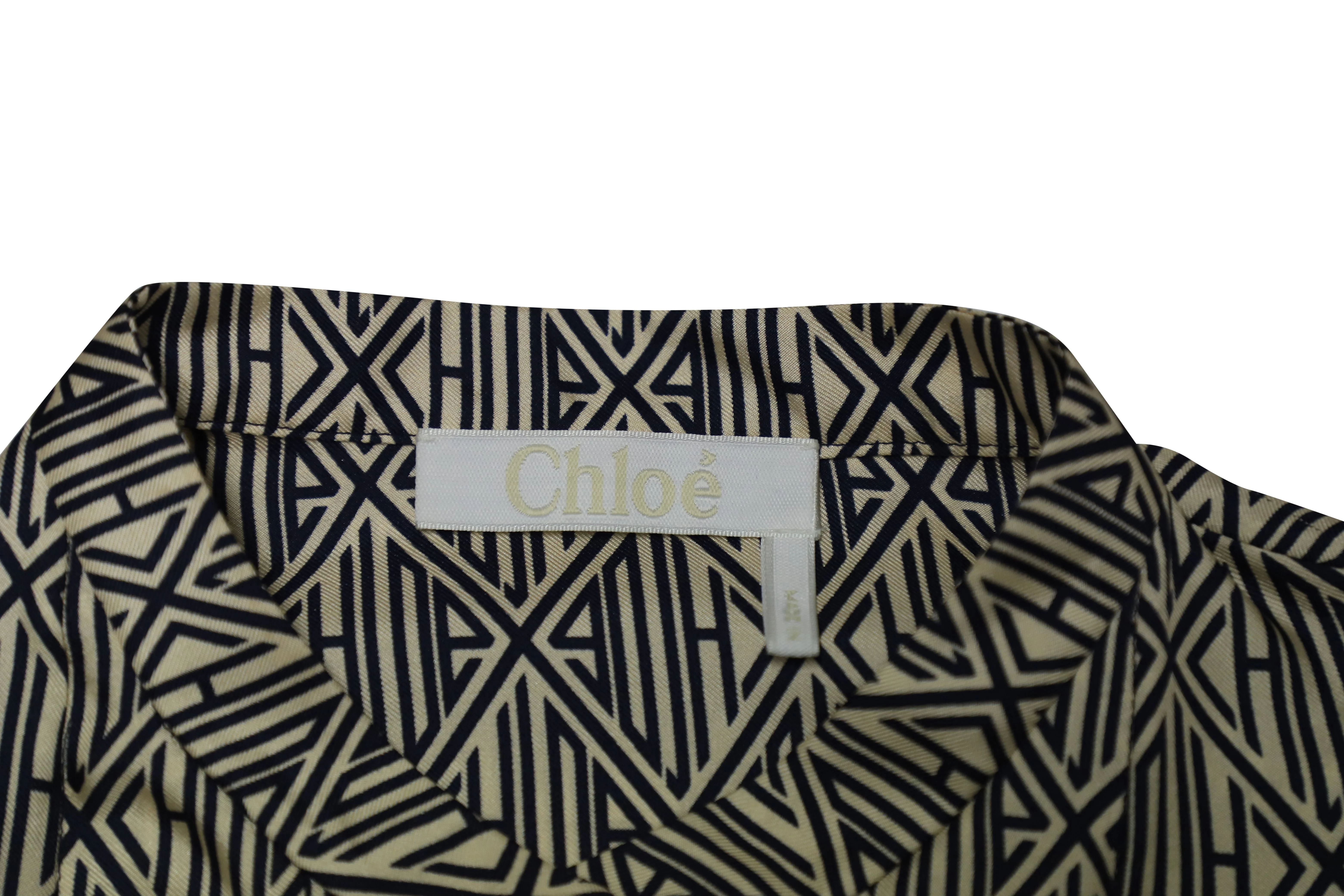 Women's Chloe Logo Pattern Print Dress in Beige Silk - Image 7