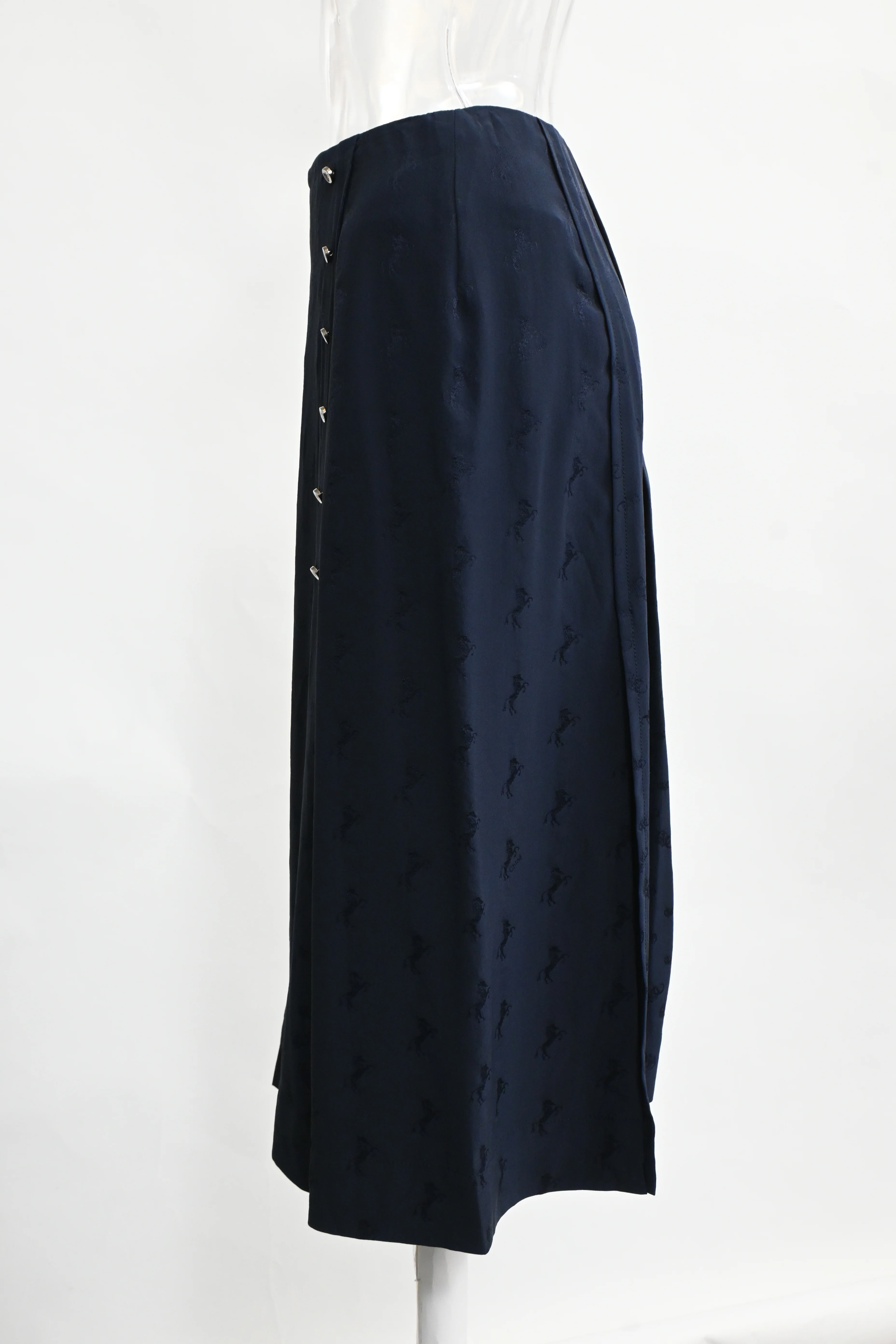 Women's Chloé Patterned Pleated Midi Skirt in Navy Blue Silk - Image 6