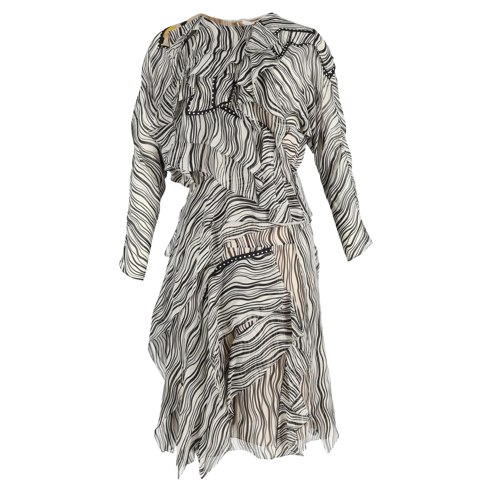 Women's Chloé Printed Ruffle Dress in Multicolor Silk - Image 4