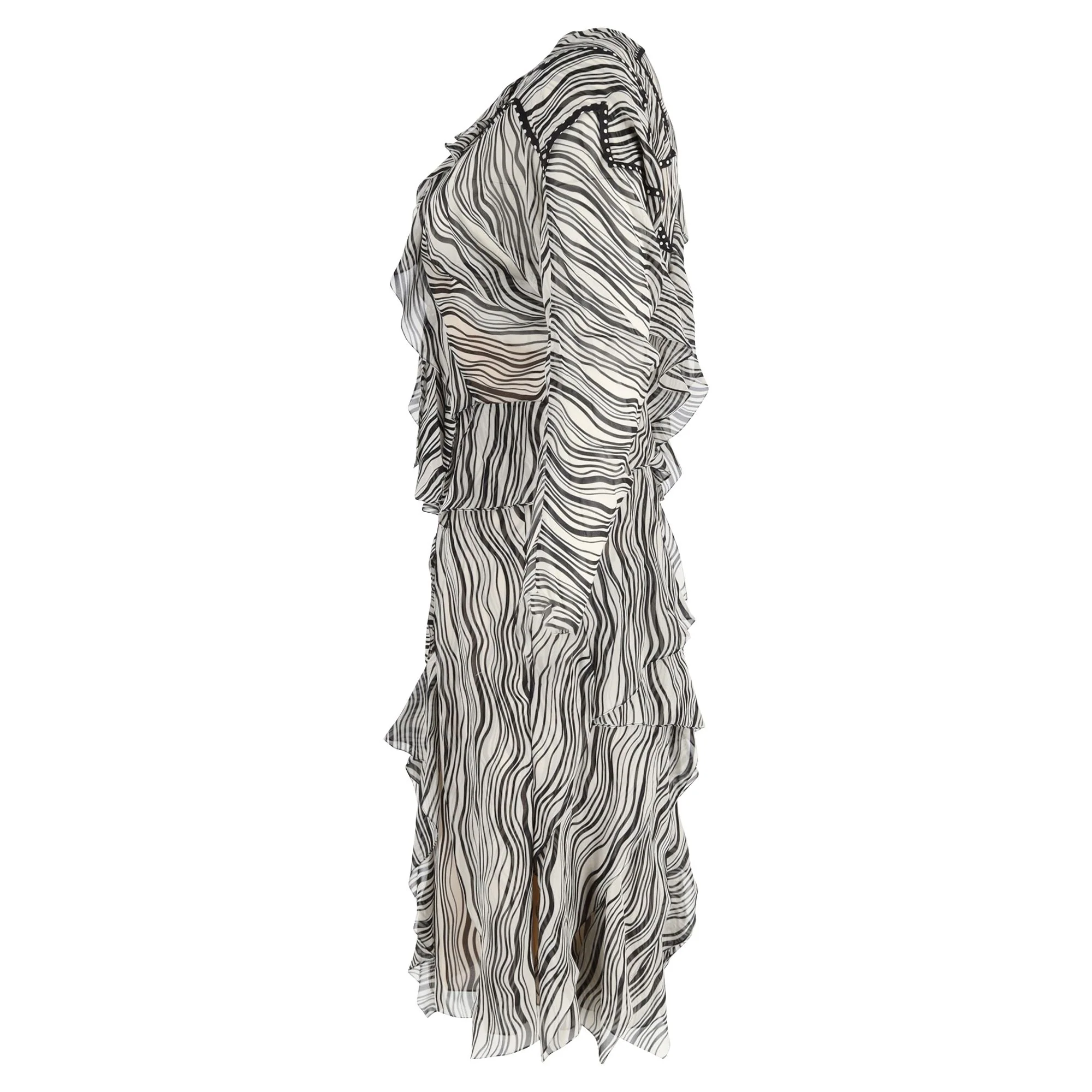 Women's Chloé Printed Ruffle Dress in Multicolor Silk - Image 5