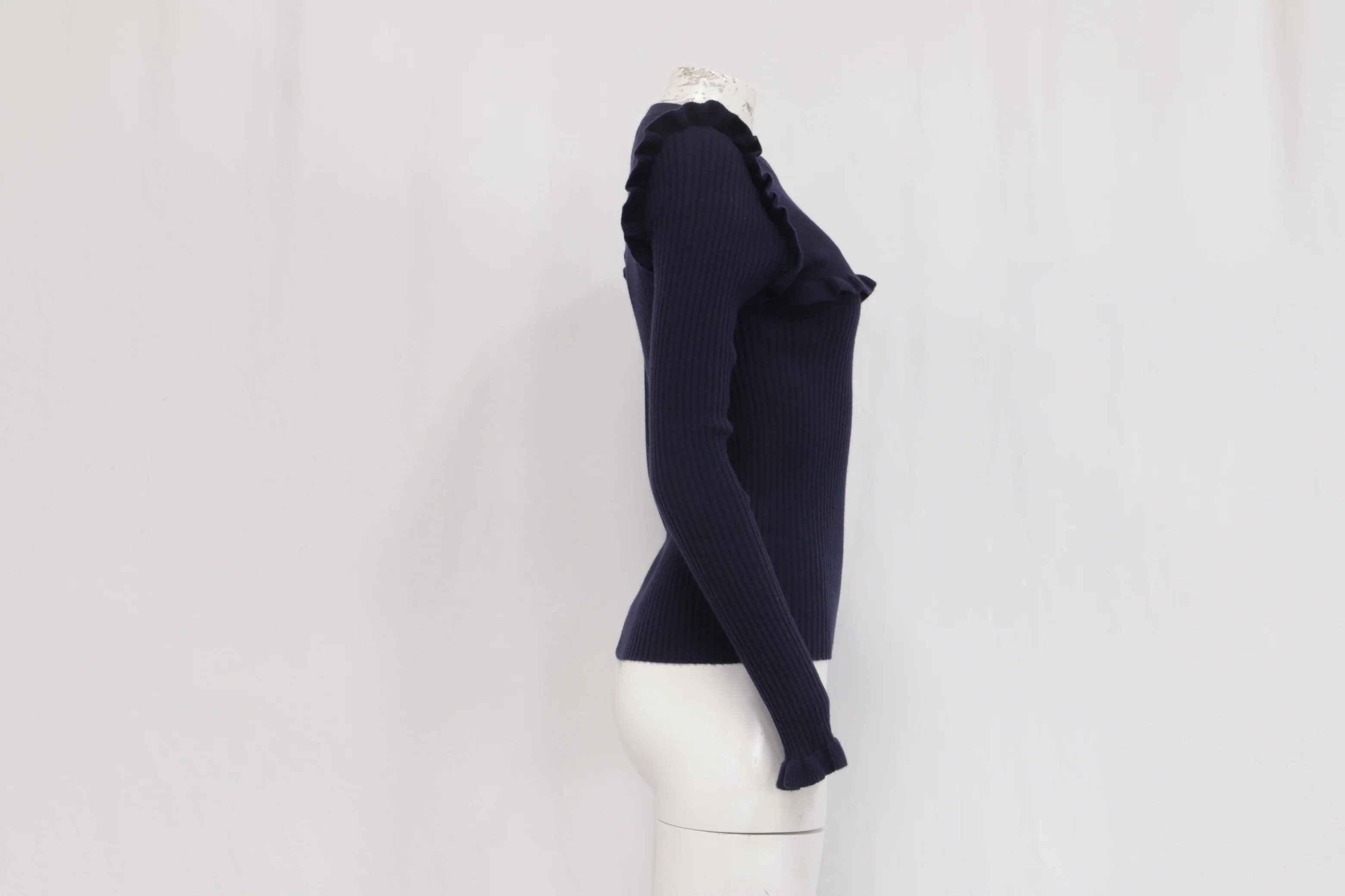 Women's See by Chloé Ruffled Sweater in Navy Blue Alpaca Wool - Image 10