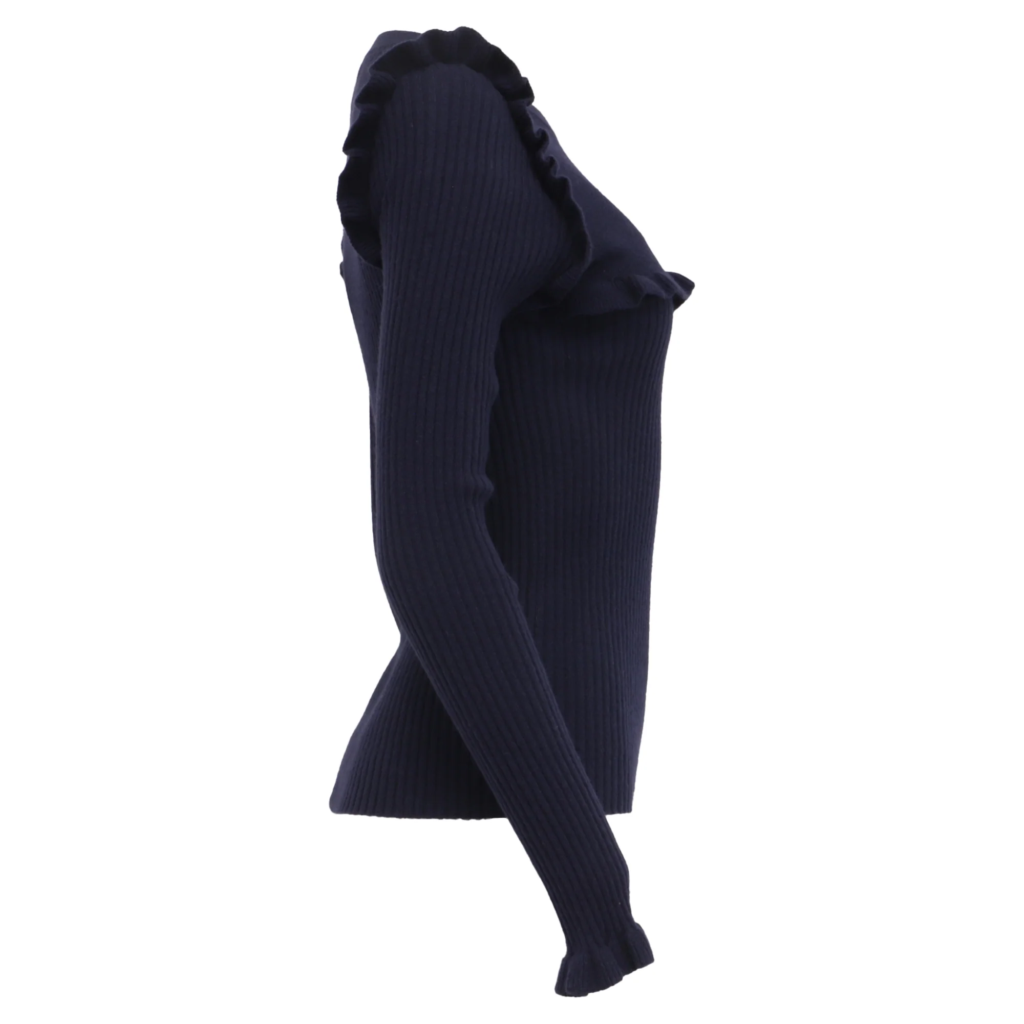 Women's See by Chloé Ruffled Sweater in Navy Blue Alpaca Wool - Image 3