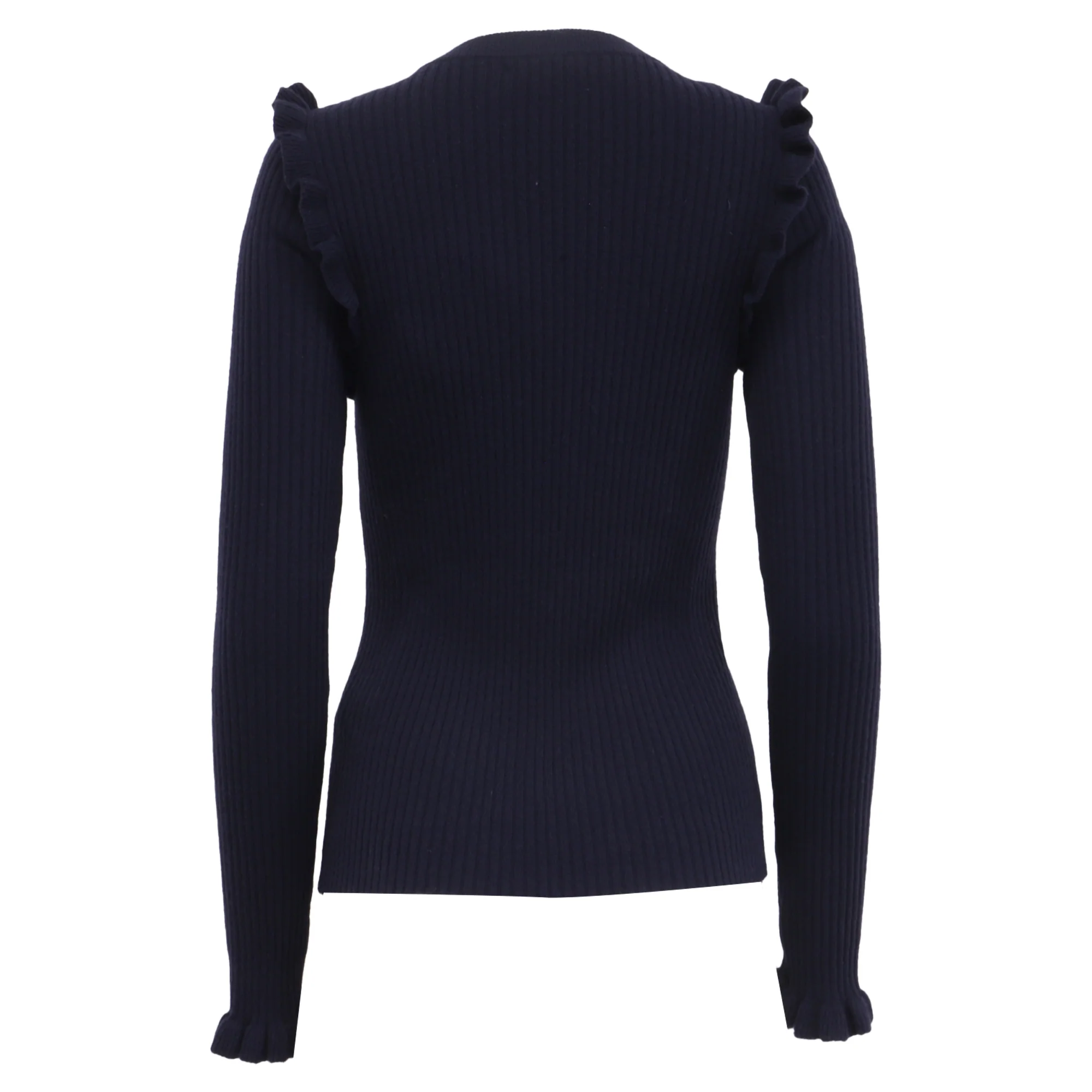 Women's See by Chloé Ruffled Sweater in Navy Blue Alpaca Wool - Image 4