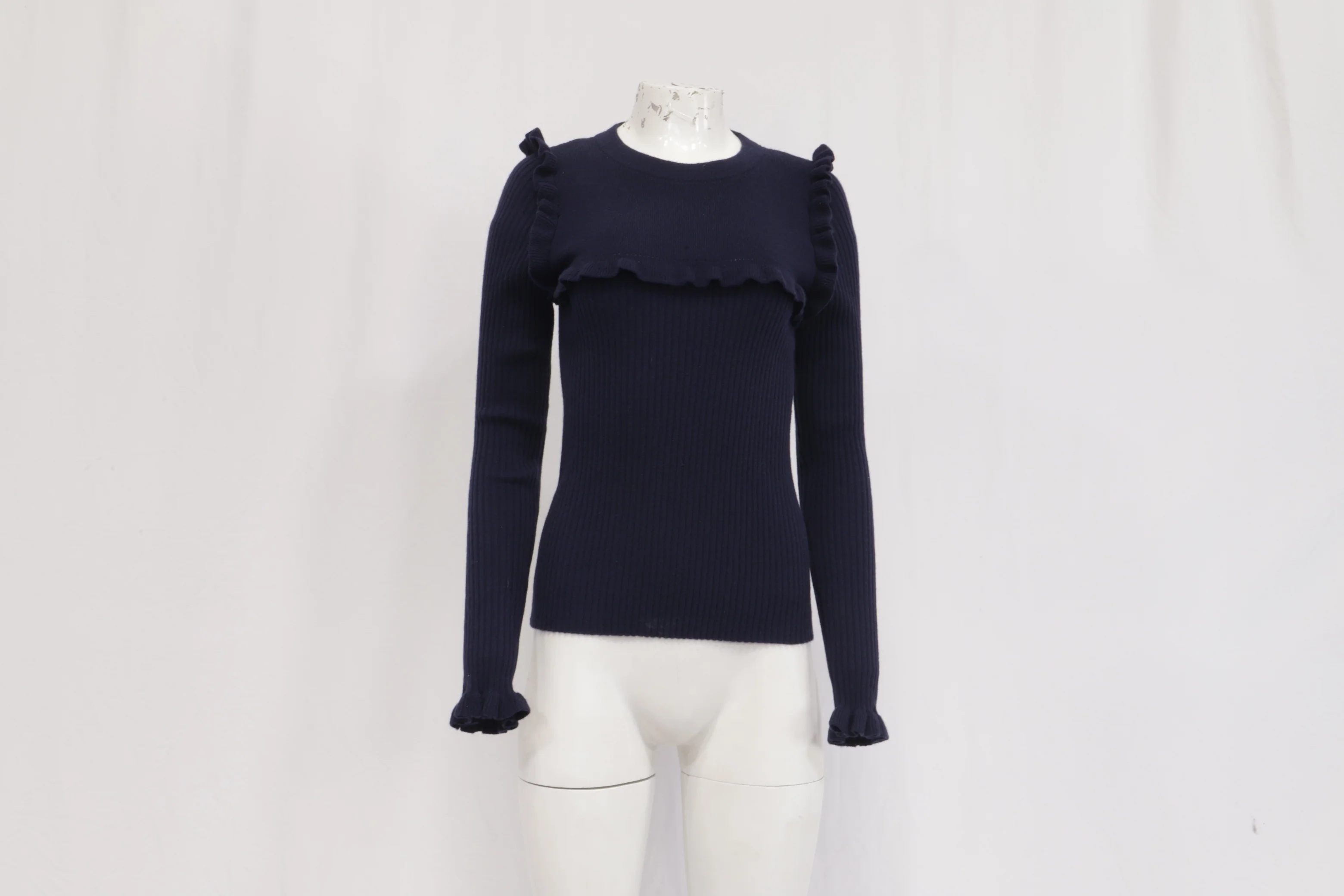 Women's See by Chloé Ruffled Sweater in Navy Blue Alpaca Wool - Image 8