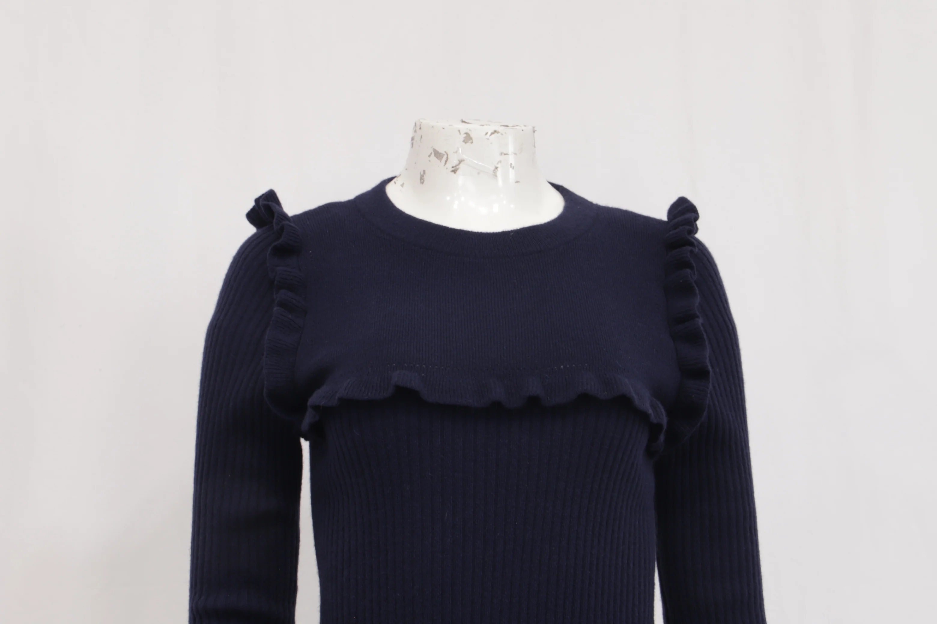 Women's See by Chloé Ruffled Sweater in Navy Blue Alpaca Wool - Image 9