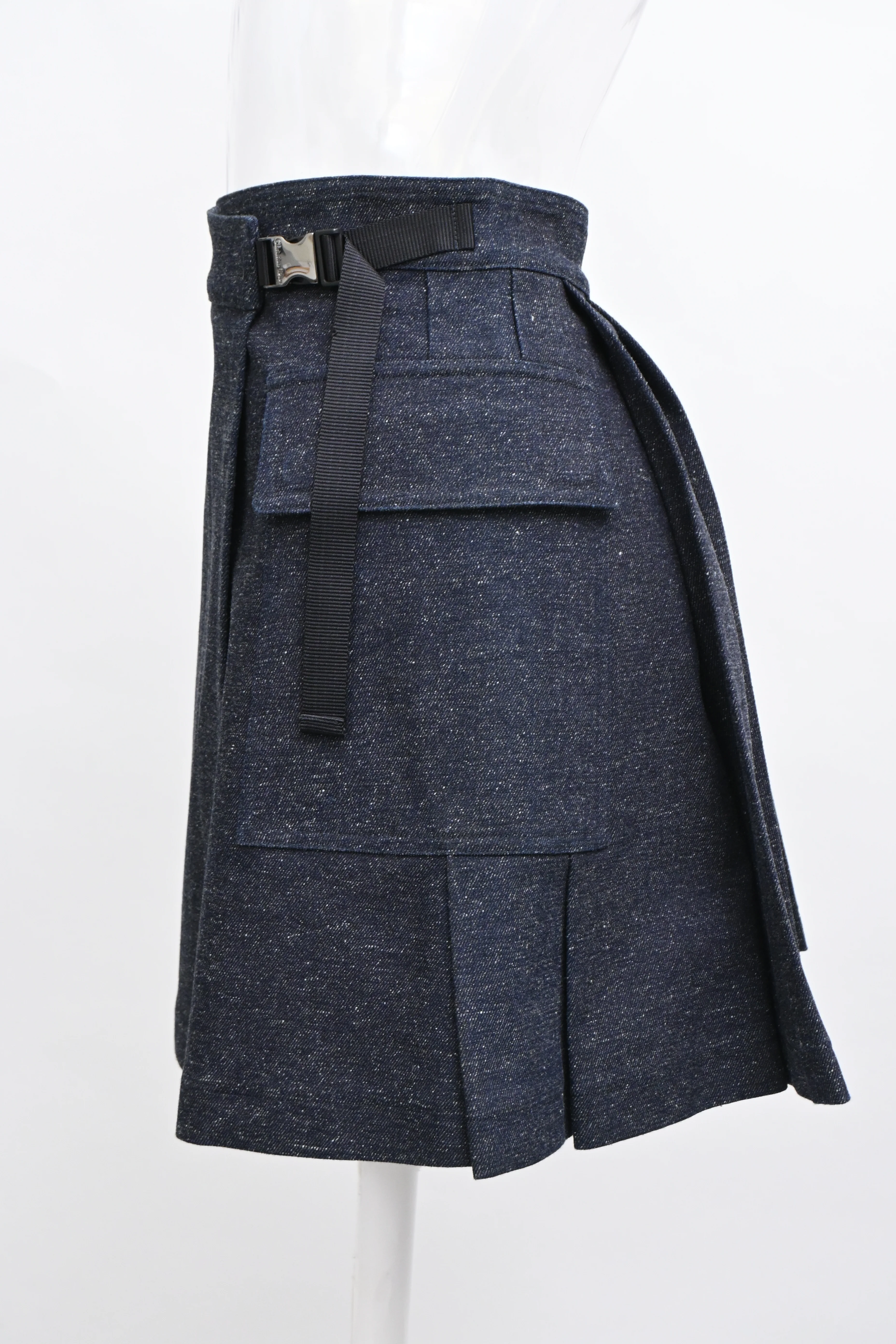 Women's Dior Pleated Mini Wrap Skirt in Navy Blue Cotton - Image 6
