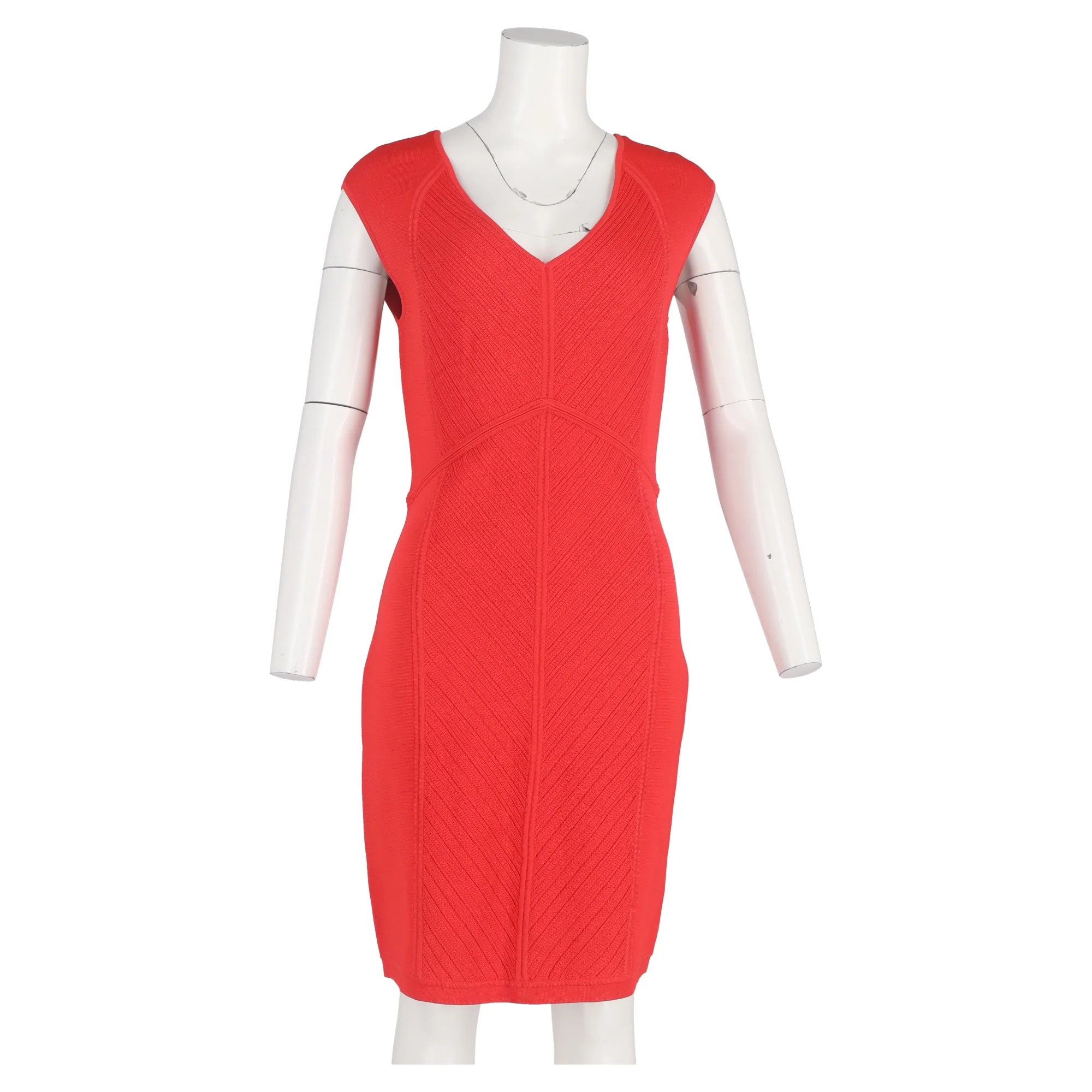 Women's Diane Von Furstenberg Knitted V-Neck Mini Dress in Red Viscose - Image 4