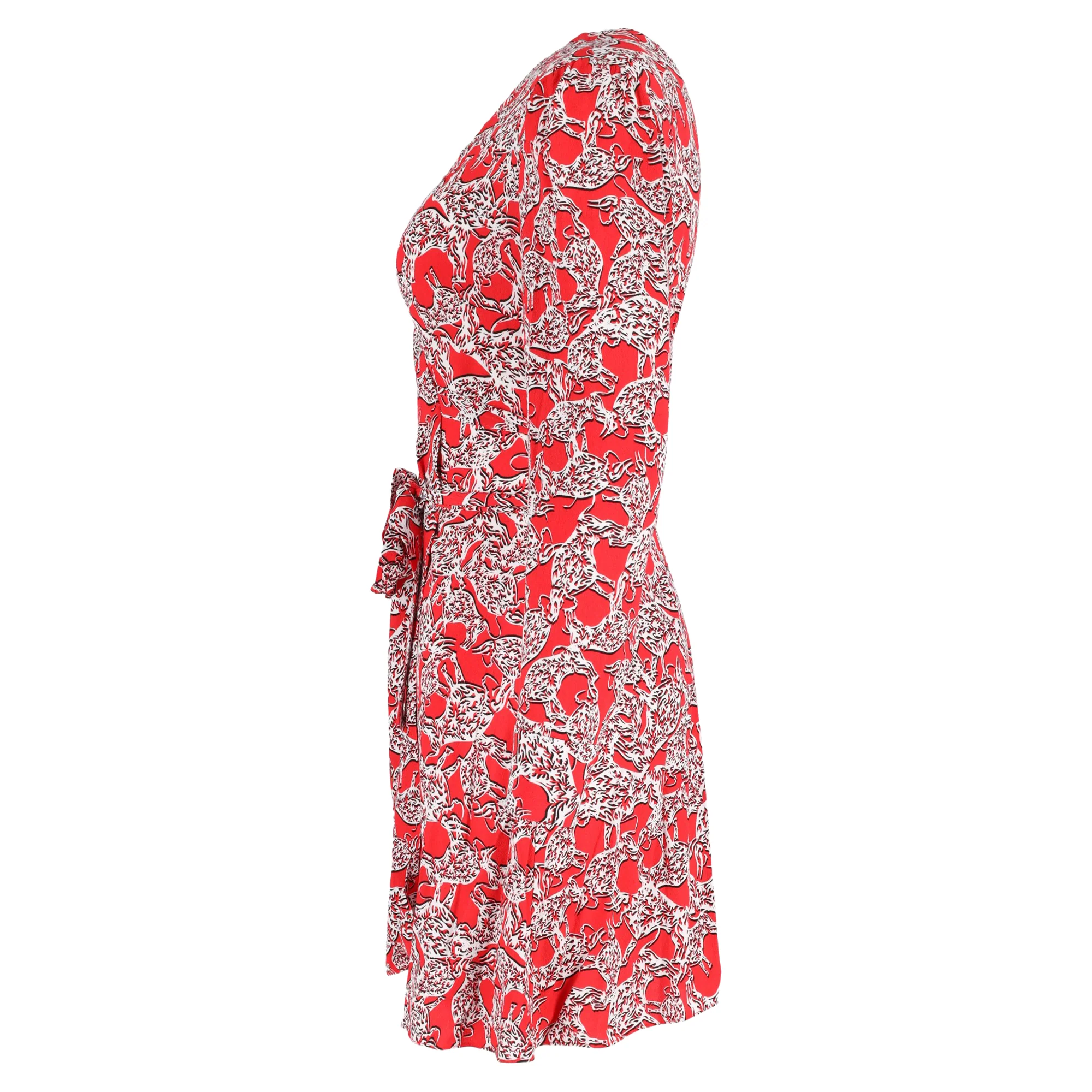 Women's Diane Von Furstenberg Printed Saville Faux-Wrap Mini Dress in Red Viscose - Image 2
