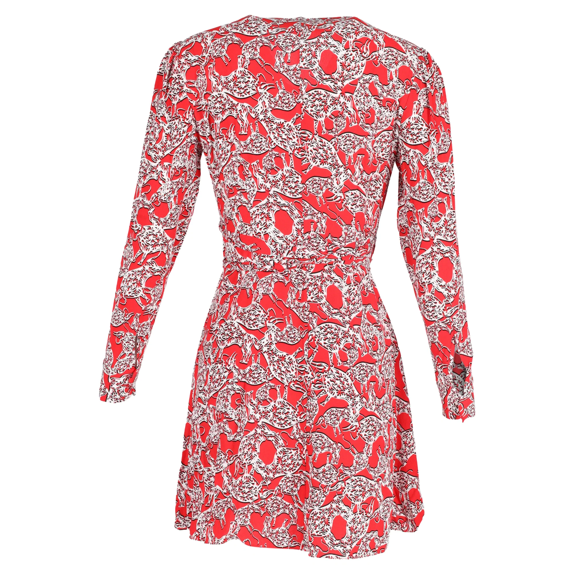 Women's Diane Von Furstenberg Printed Saville Faux-Wrap Mini Dress in Red Viscose - Image 3