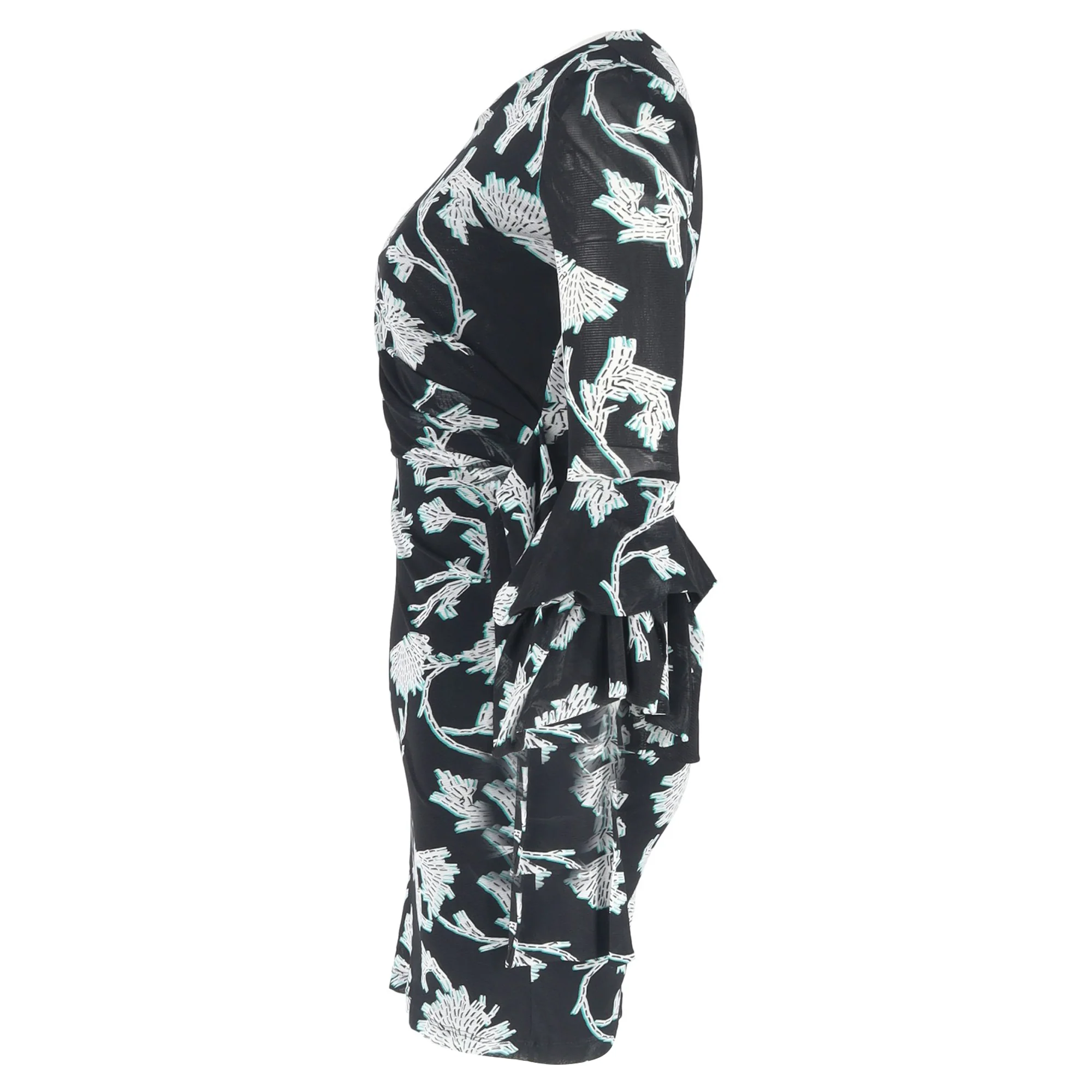 Women's Diane Von Furstenberg Printed Wrap Mini Dress in Black Nylon - Image 2