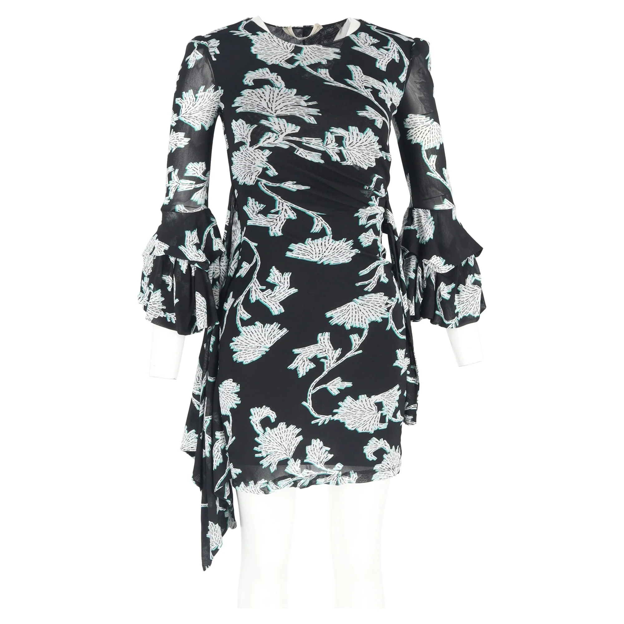 Women's Diane Von Furstenberg Printed Wrap Mini Dress in Black Nylon - Image 4