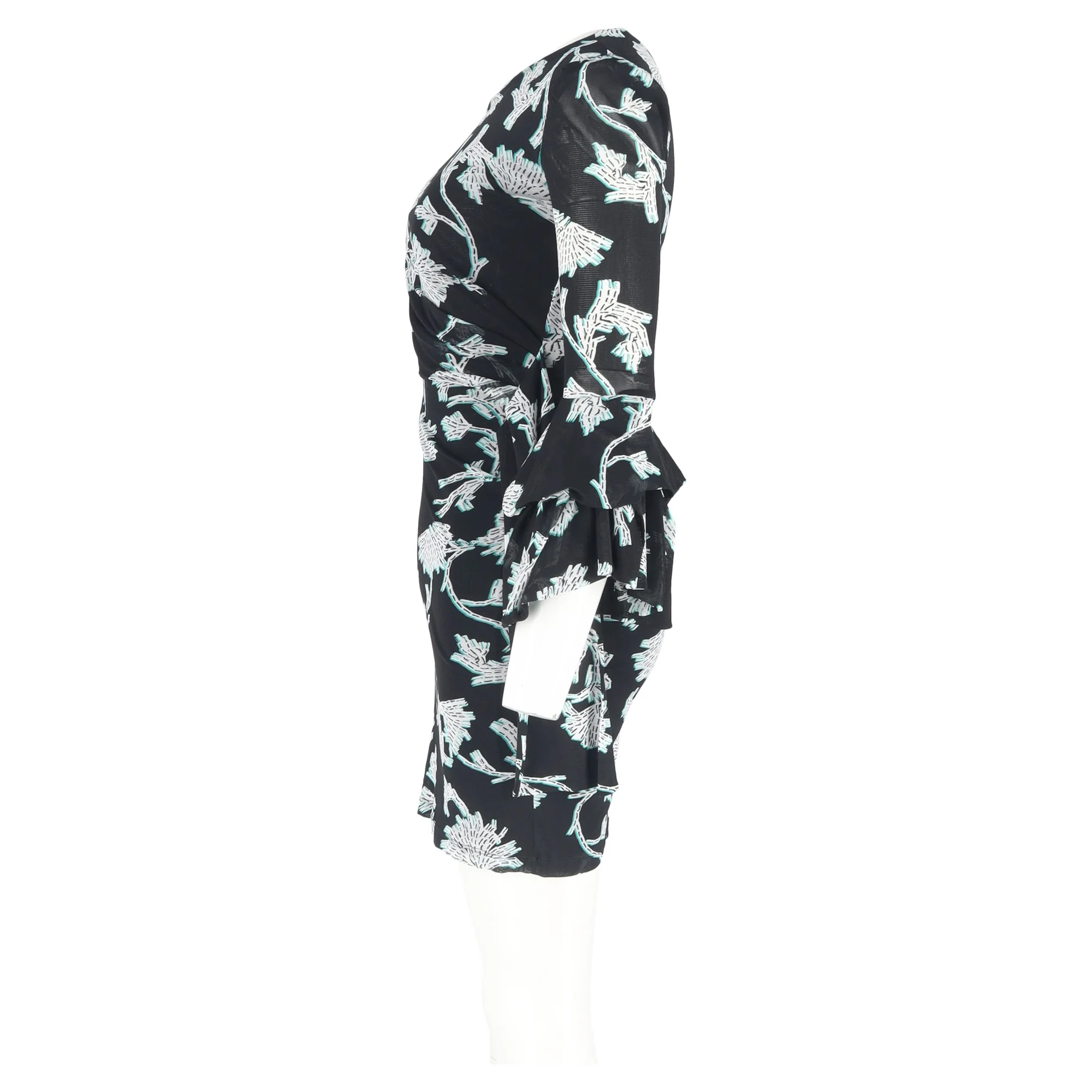 Women's Diane Von Furstenberg Printed Wrap Mini Dress in Black Nylon - Image 5
