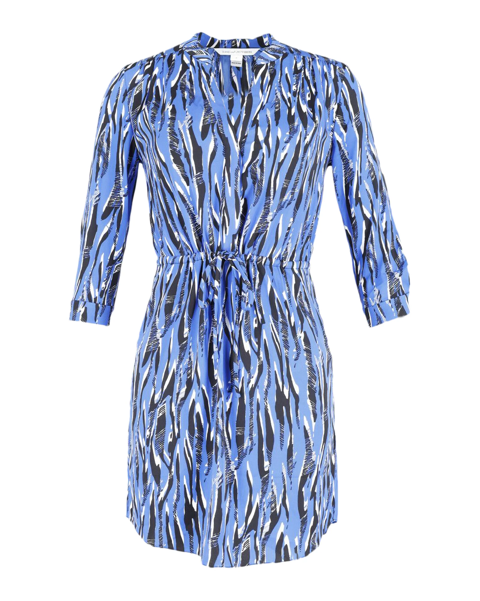 Women's Diane Von Furstenberg Zebra Print Tie Waist Dress in Blue Silk
