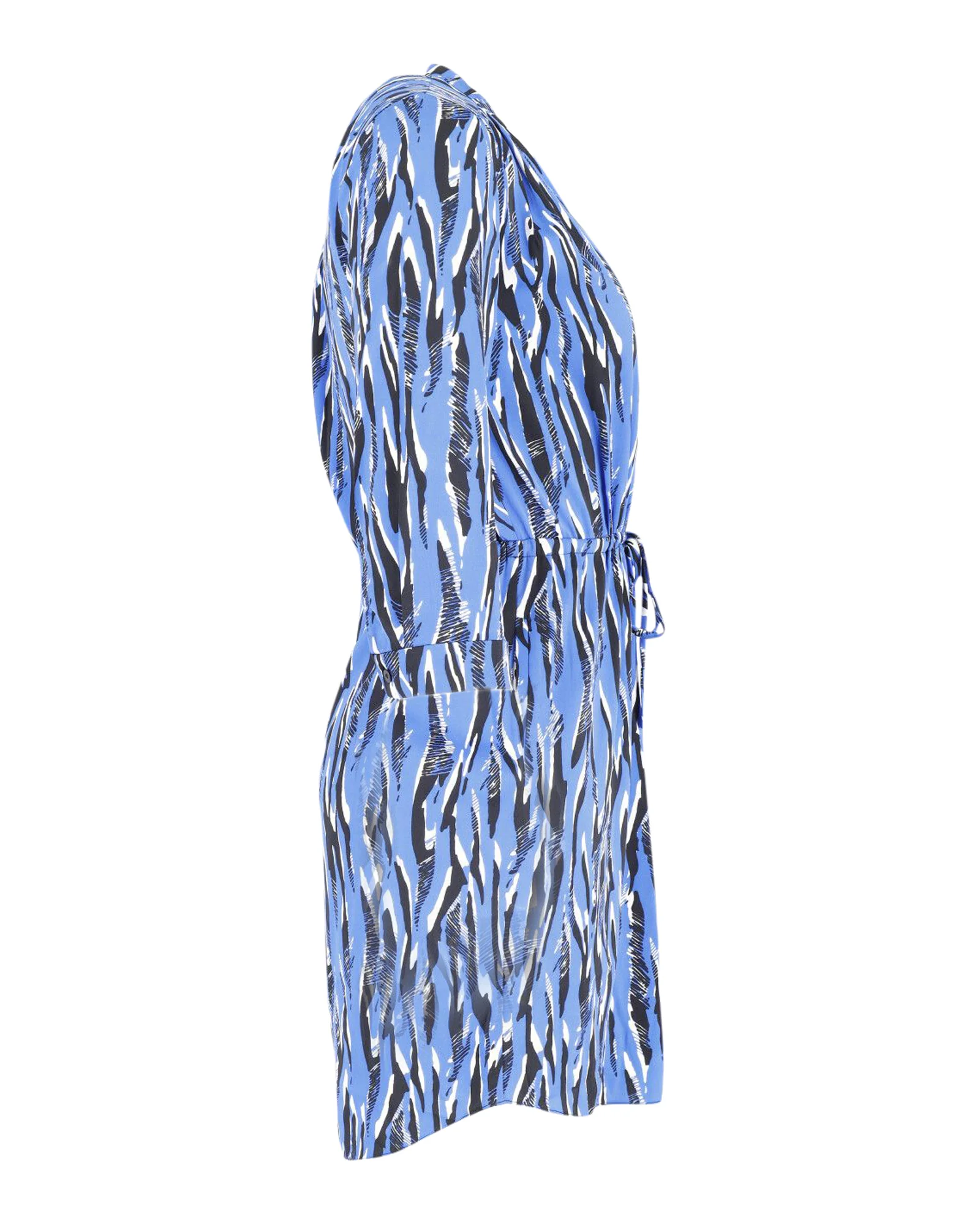 Women's Diane Von Furstenberg Zebra Print Tie Waist Dress in Blue Silk - Image 2