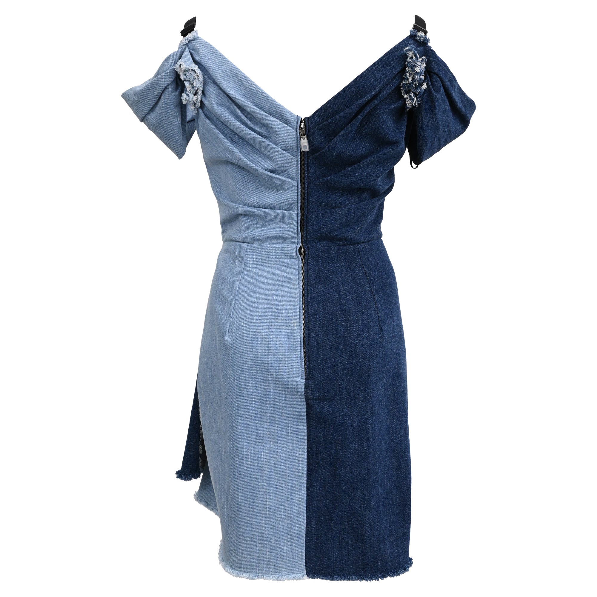 Women's Dolce & Gabbana Patchwork Two Tone Mini Dress in Blue Denim - Image 3