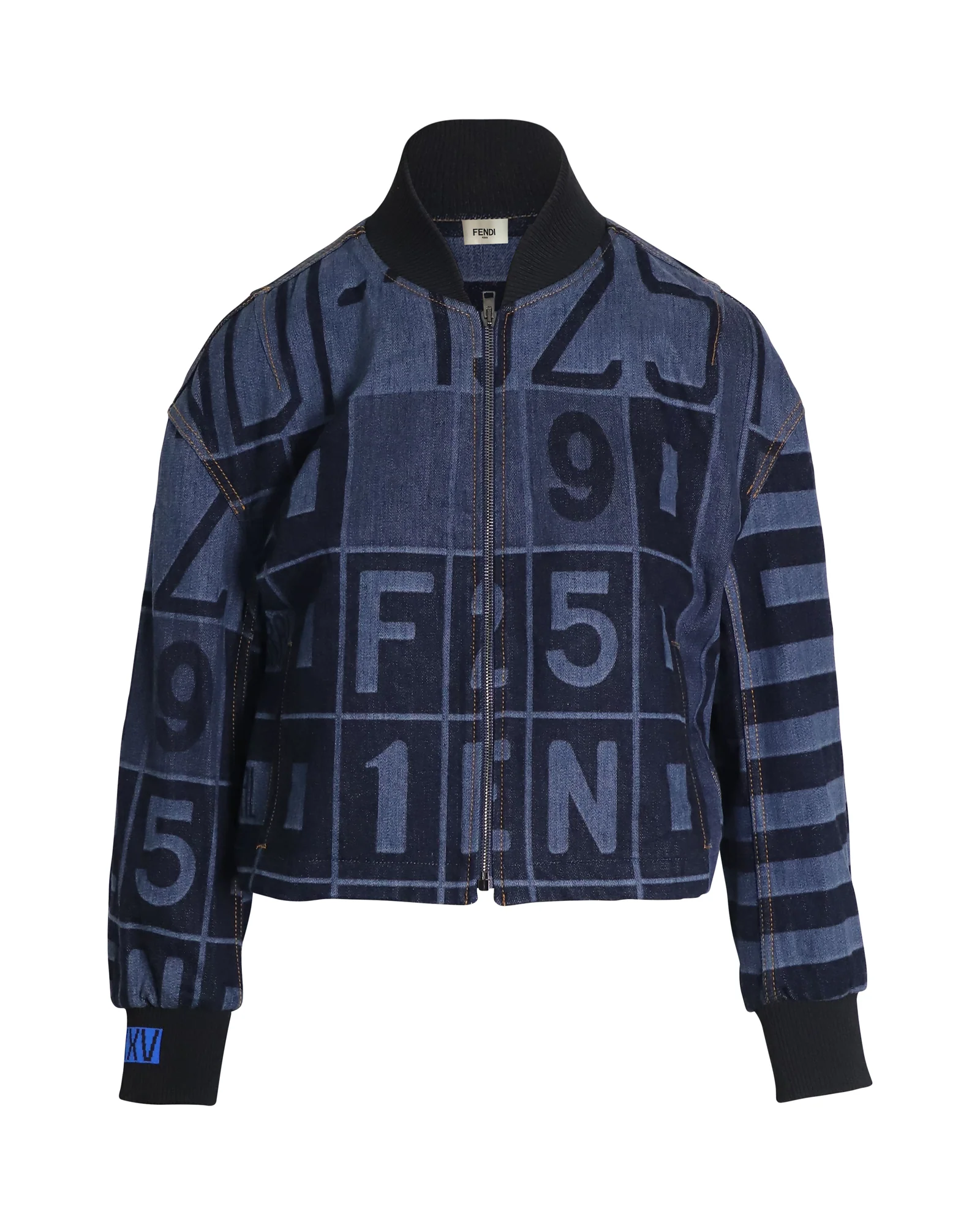 Women's Fendi Denim Bomber Jacket in Blue Cotton Denim
